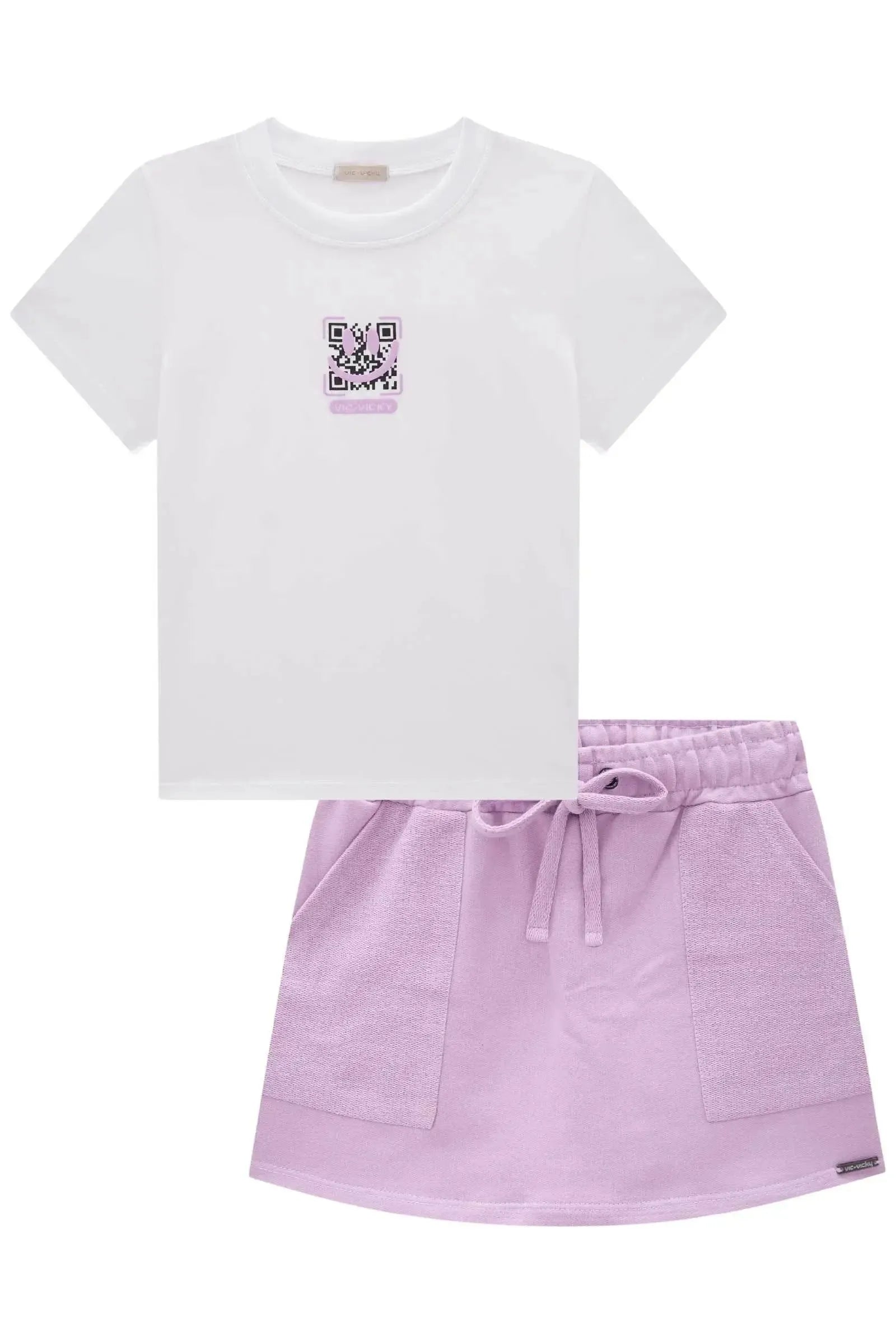 Conjunto de Blusa em Meia Malha e Short Saia em Moletom 84921 Vic&Vicky Teen Menina