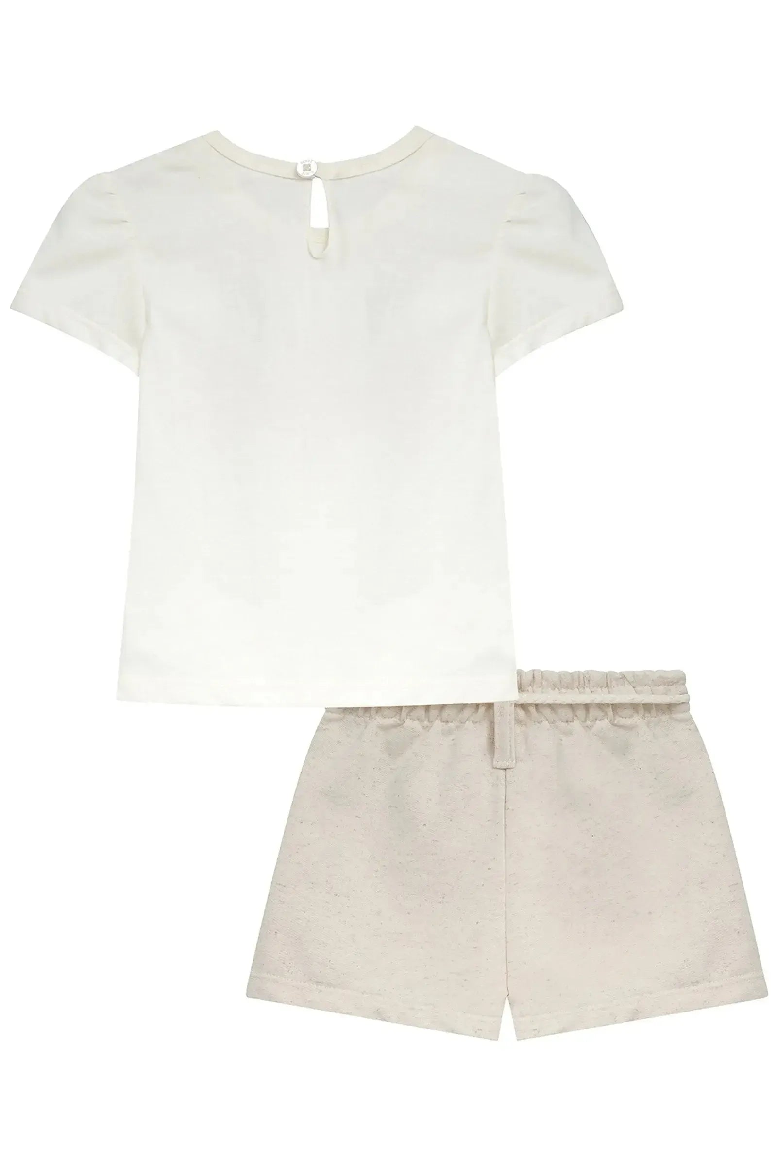 Conjunto de Blusa em Meia Malha e Short Saia em Moletom Linho sem Pelúcia 95240 Kukiê Infantil Menina