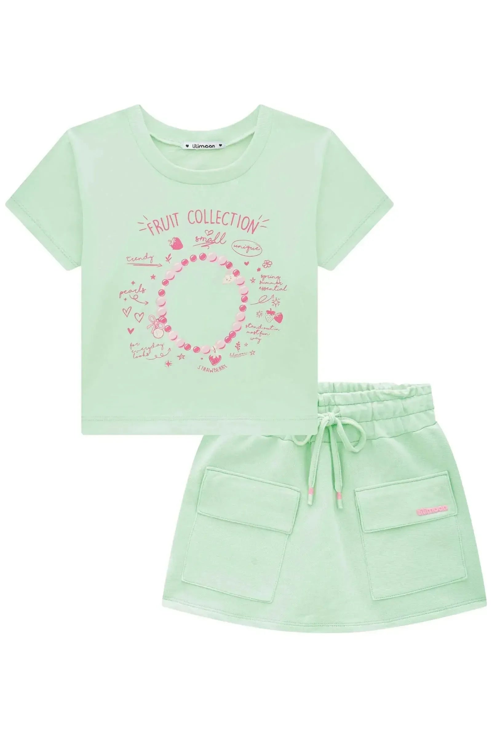 Conjunto de Blusa em Meia Malha e Short Saia em Moletom sem Pelúcia 95930 Lilimoon Teen Menina