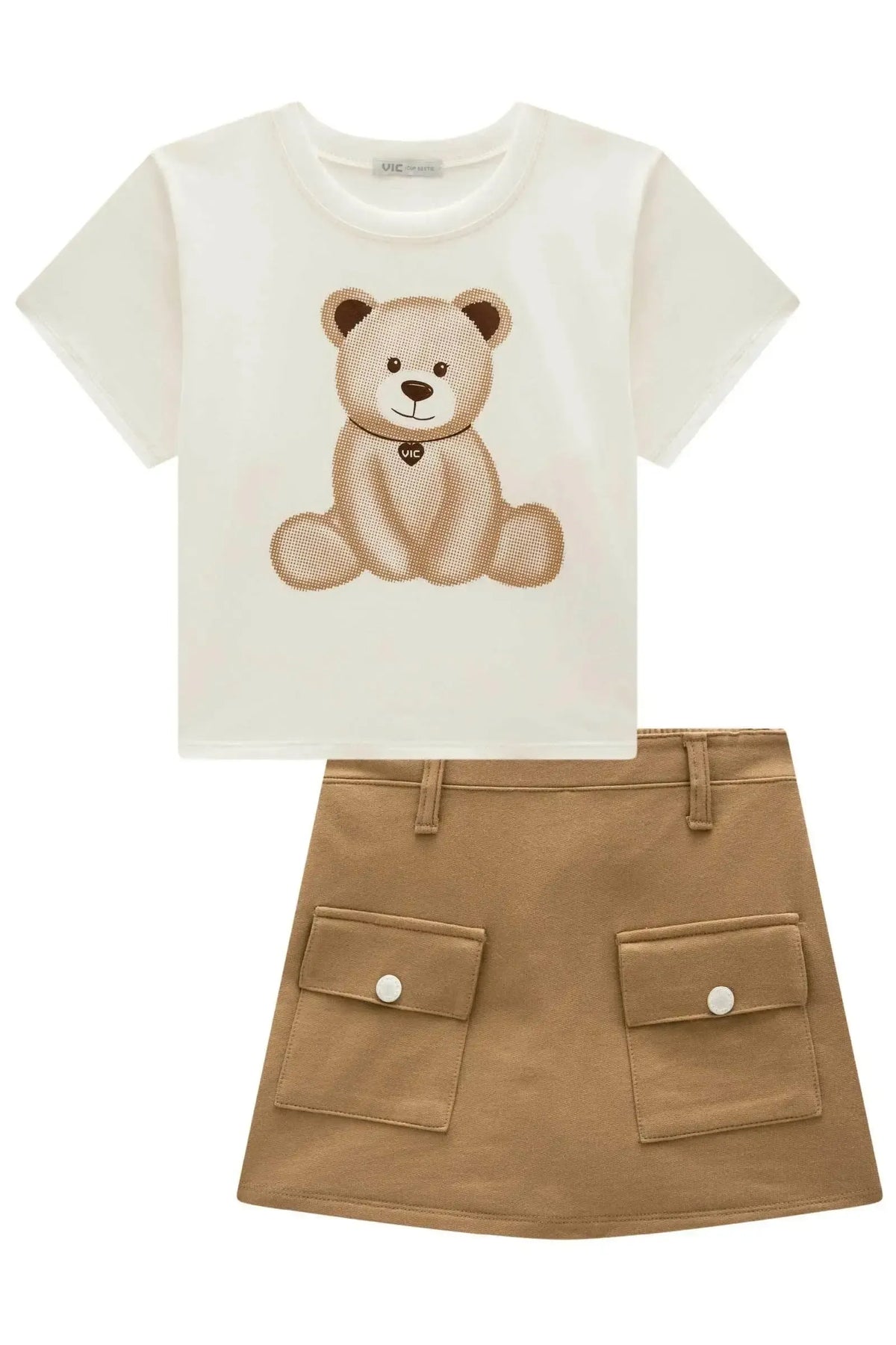Conjunto de Blusa em Meia Malha e Short Saia em Moletom sem Pelúcia 98252 Vic Teen Menina
