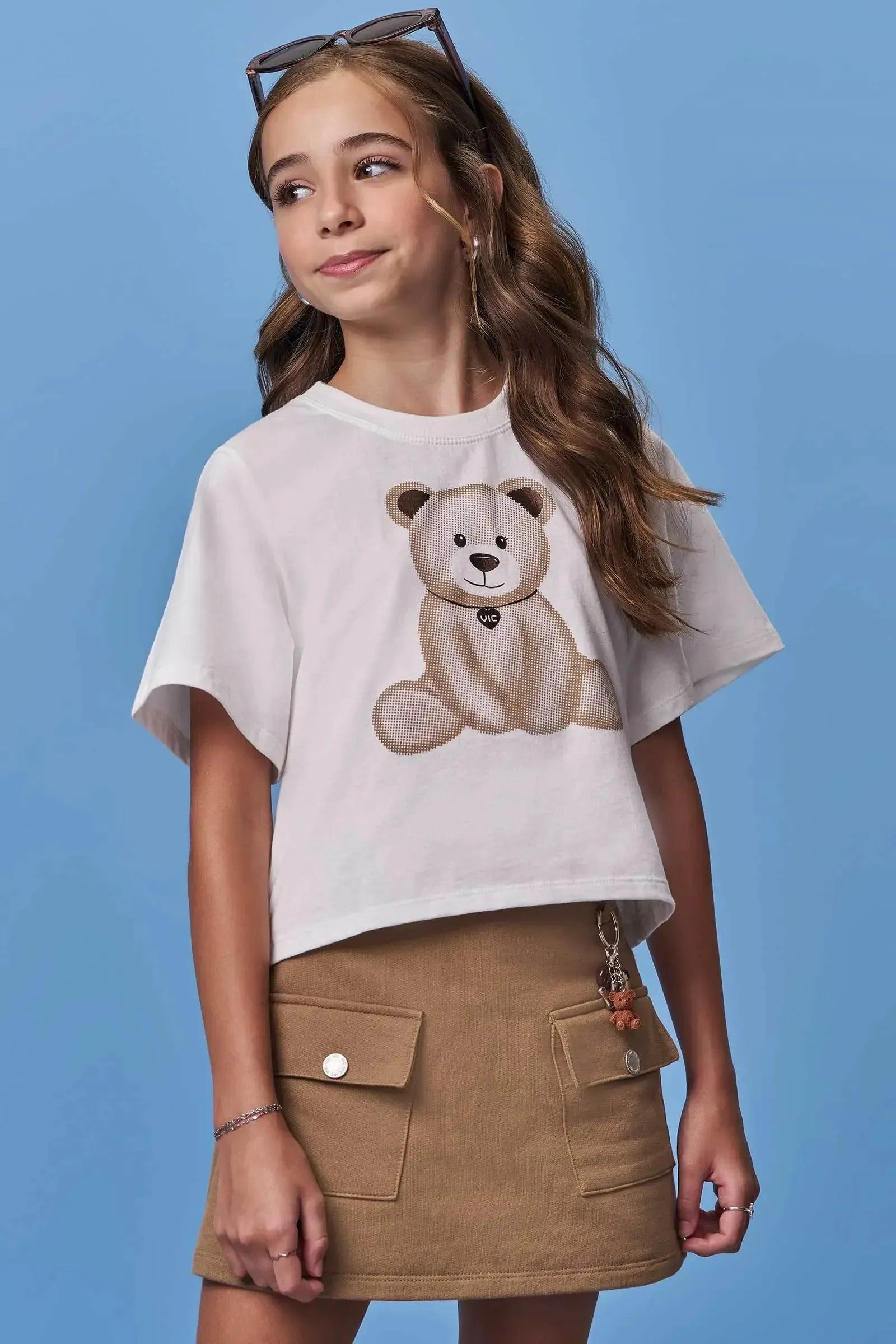 Conjunto de Blusa em Meia Malha e Short Saia em Moletom sem Pelúcia 98252 Vic Teen Menina