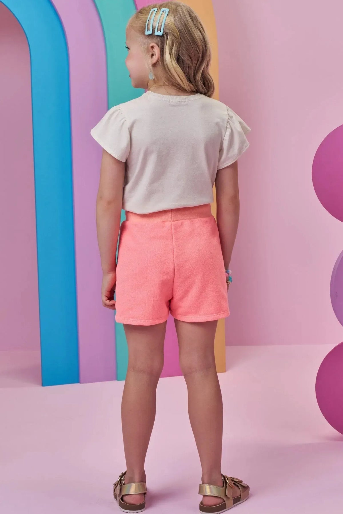 Conjunto de Blusa em Meia Malha e Short Saia em Moletom sem Pelúcia 99635 Kukiê Infantil Menina