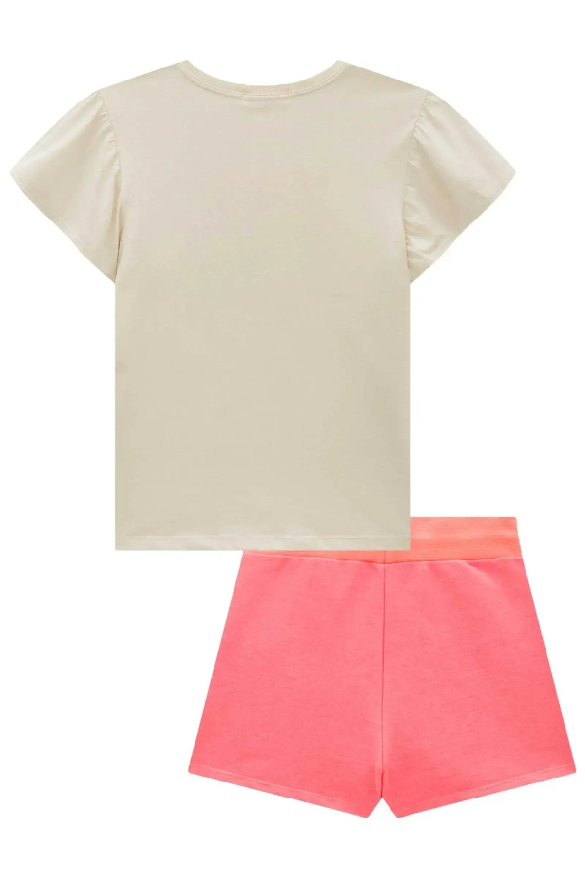 Conjunto de Blusa em Meia Malha e Short Saia em Moletom sem Pelúcia 99635 Kukiê Infantil Menina