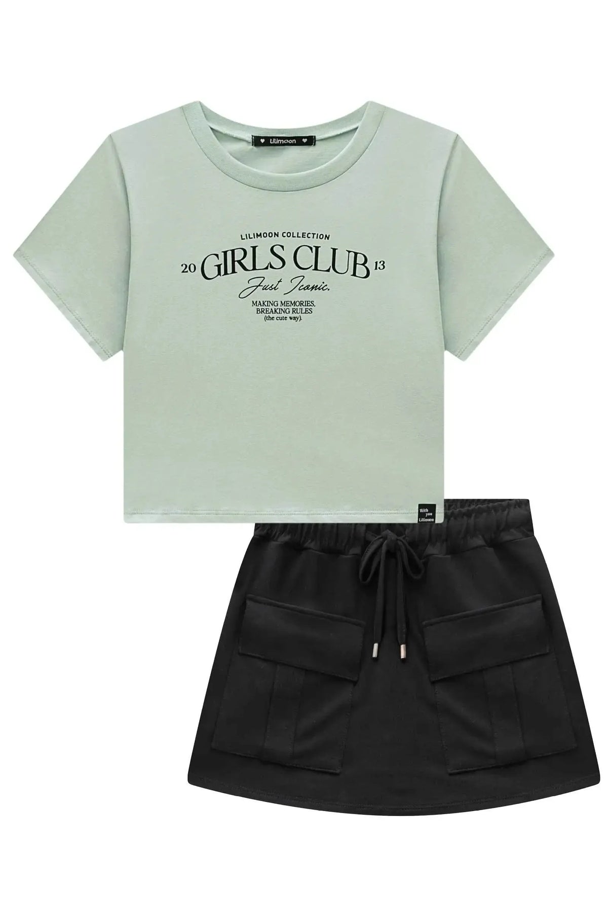 Conjunto de Blusa em Meia Malha e Short Saia em Molevisco 98803 Lilimoon Teen Menina