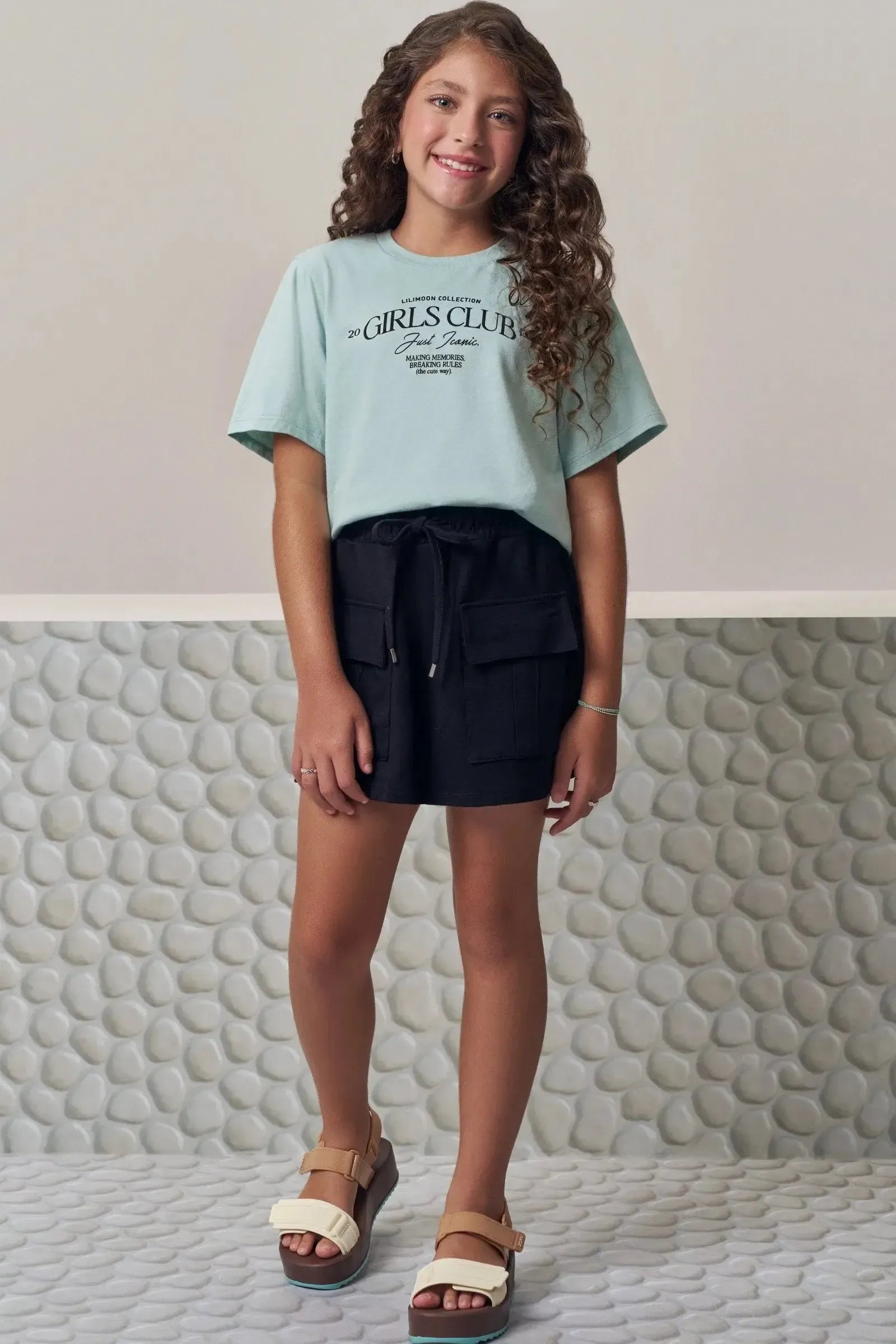 Conjunto de Blusa em Meia Malha e Short Saia em Molevisco 98803 Lilimoon Teen Menina