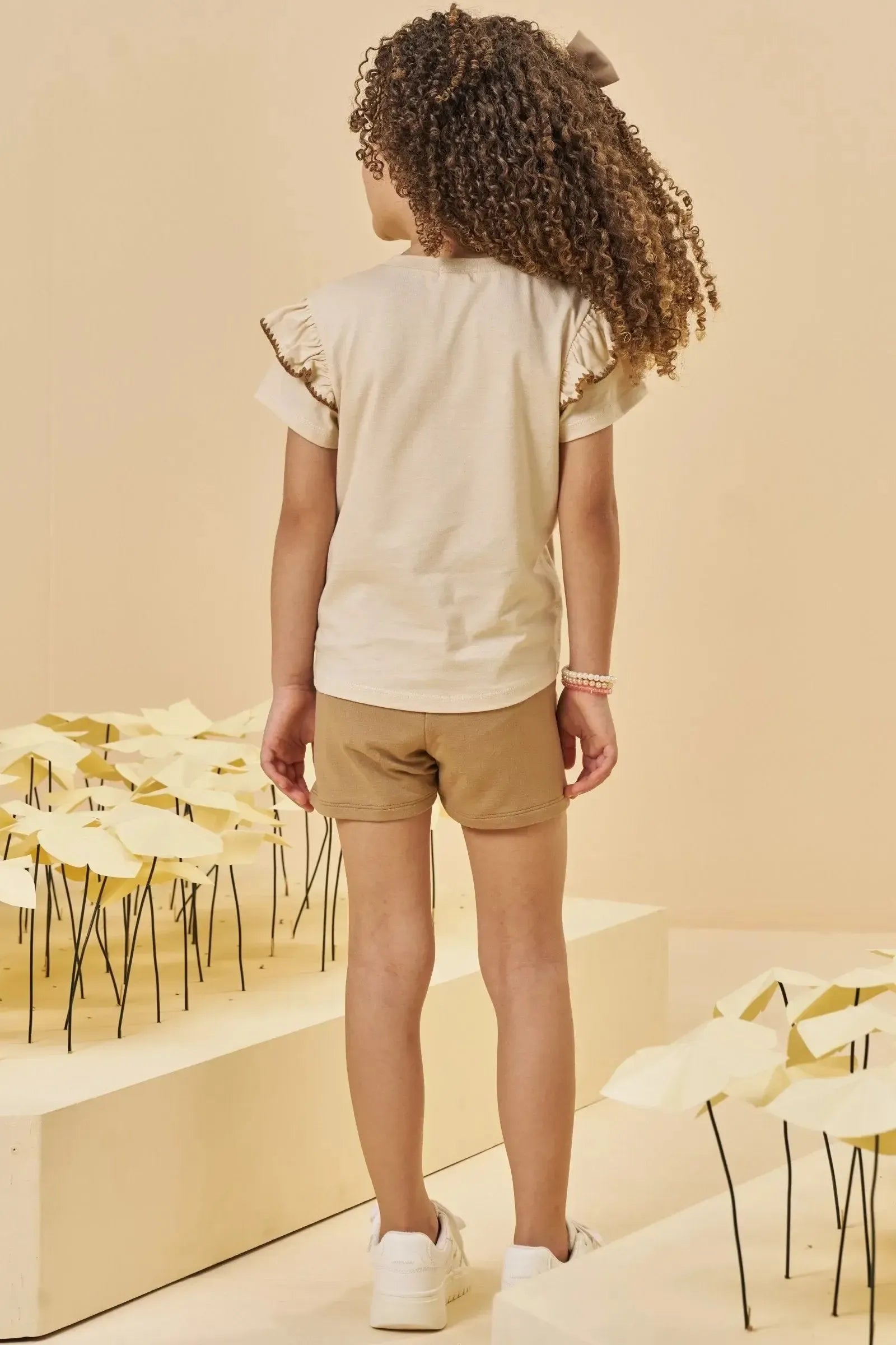 Conjunto de Blusa em Meia Malha e Short Saia em Molevisco 95016 Kukiê Infantil Menina
