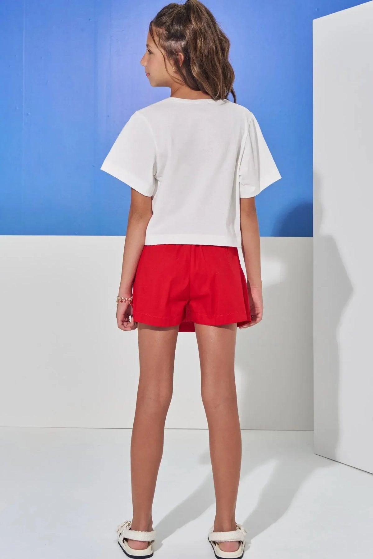 Conjunto de Blusa em Meia Malha e Short Saia em Tricoline com Elastano 98247 Vic Teen Menina