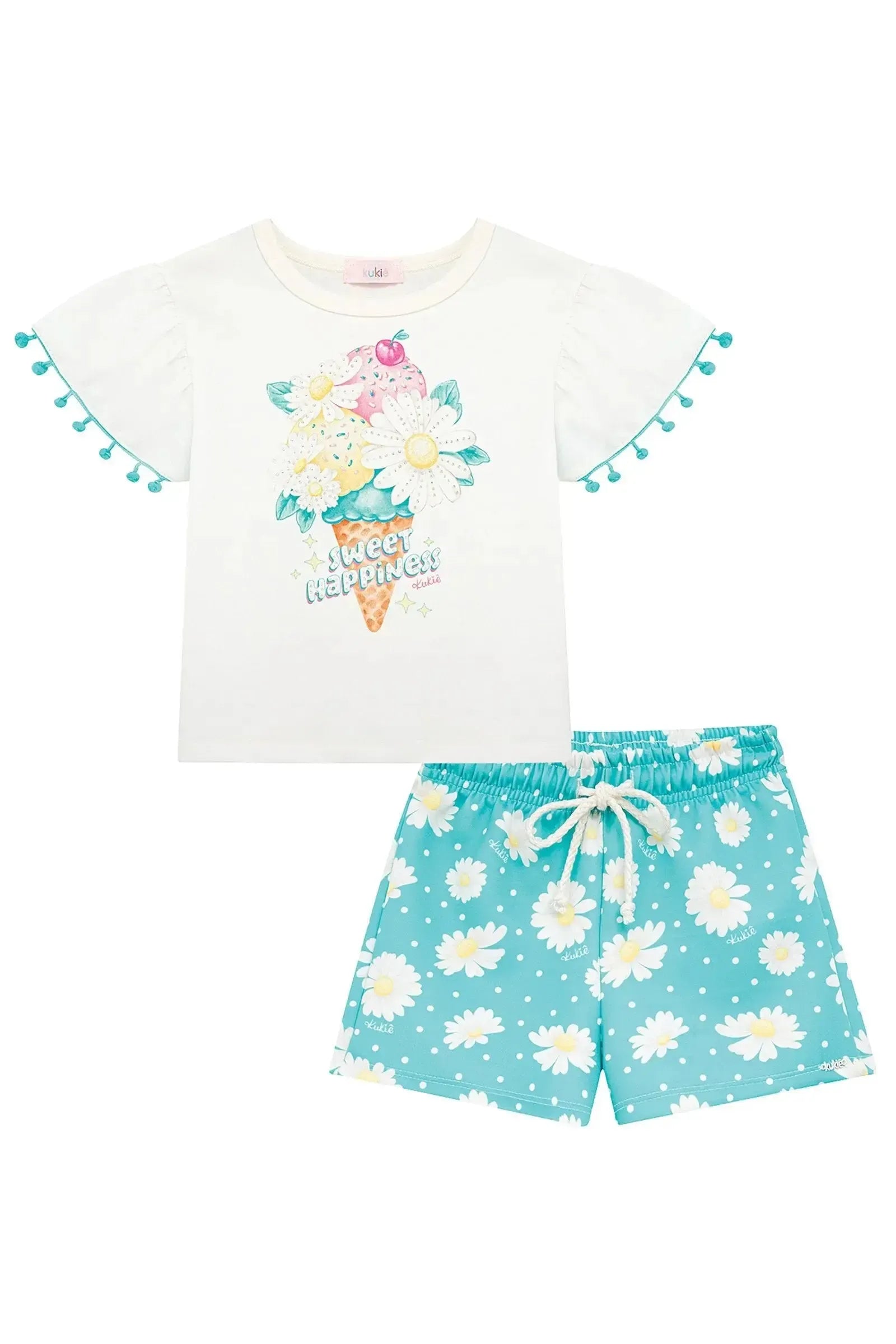 Conjunto de Blusa em Meia Malha e Shorts em Air Tech 97032 Kukiê Infantil Menina