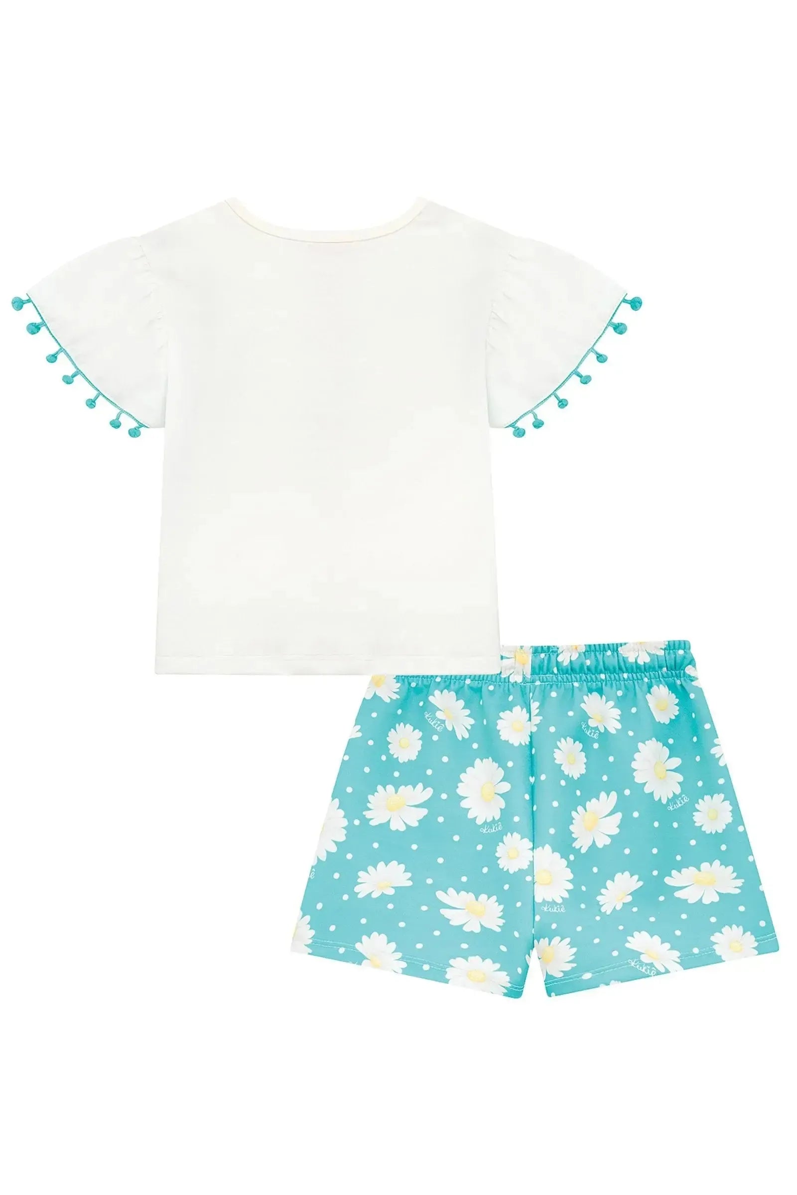 Conjunto de Blusa em Meia Malha e Shorts em Air Tech 97032 Kukiê Infantil Menina