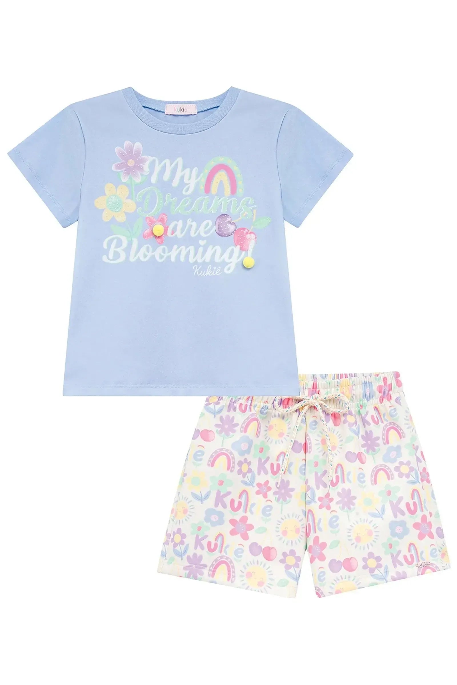 Conjunto de Blusa em Meia Malha e Shorts em Air Tech 97045 Kukiê Infantil Menina