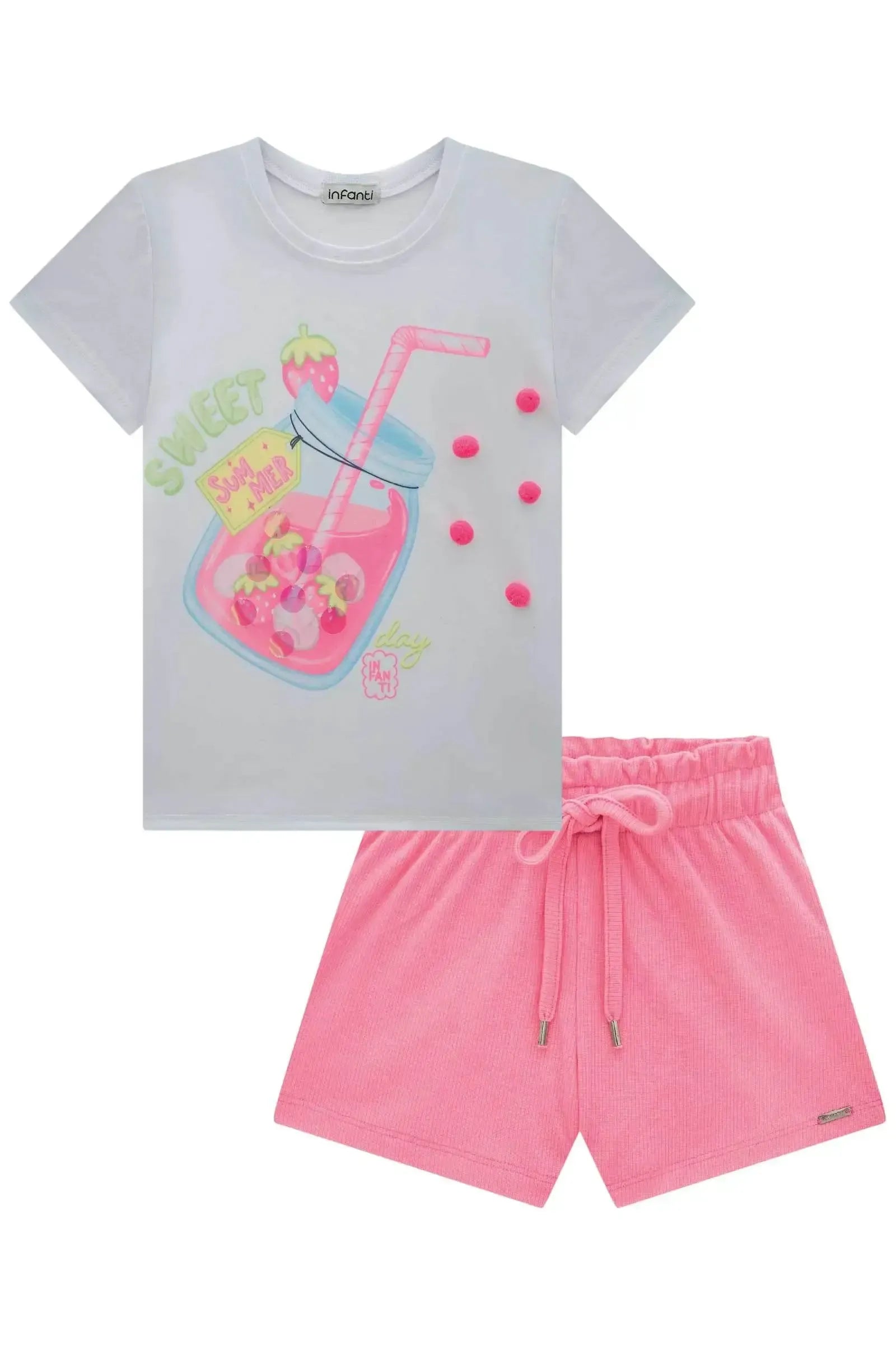 Conjunto de Blusa em Meia Malha e Shorts em Canelado Liz 85894 Infanti Infantil Menina