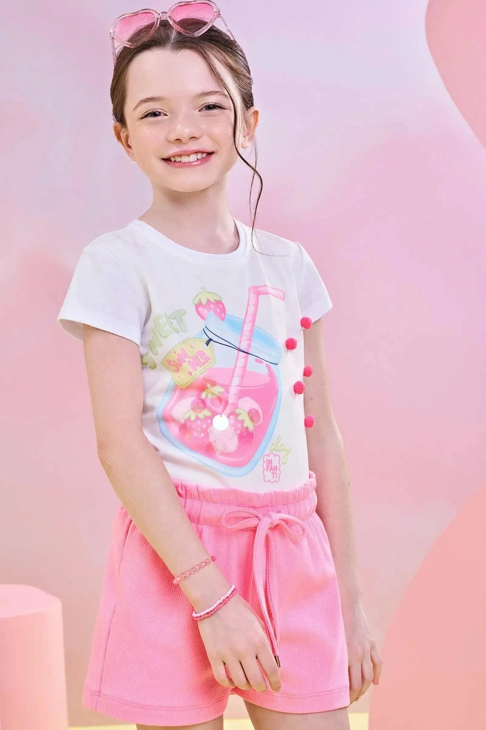 Conjunto de Blusa em Meia Malha e Shorts em Canelado Liz 85894 Infanti Infantil Menina