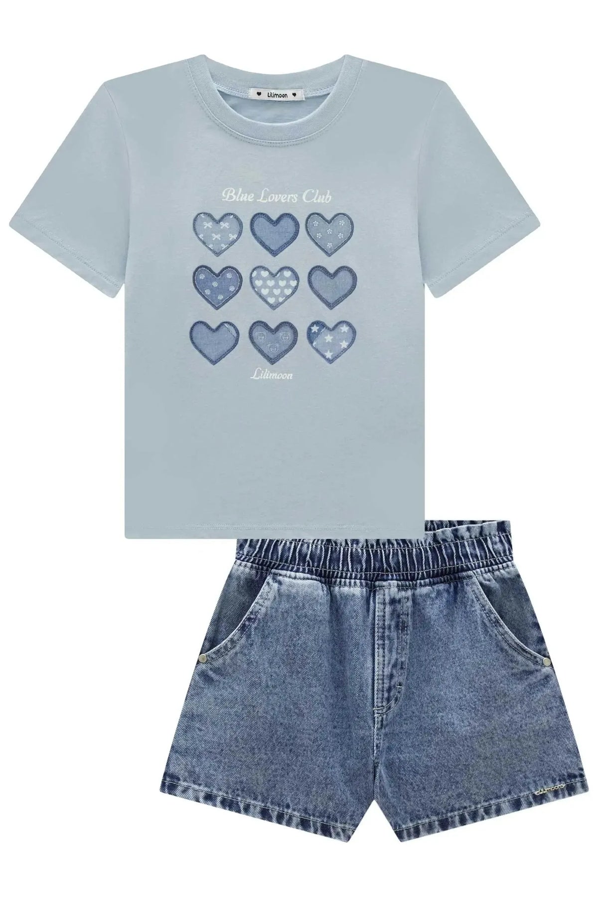 Conjunto de Blusa em Meia Malha e Shorts em Jeans Wishita 99350 Lilimoon Teen Menina