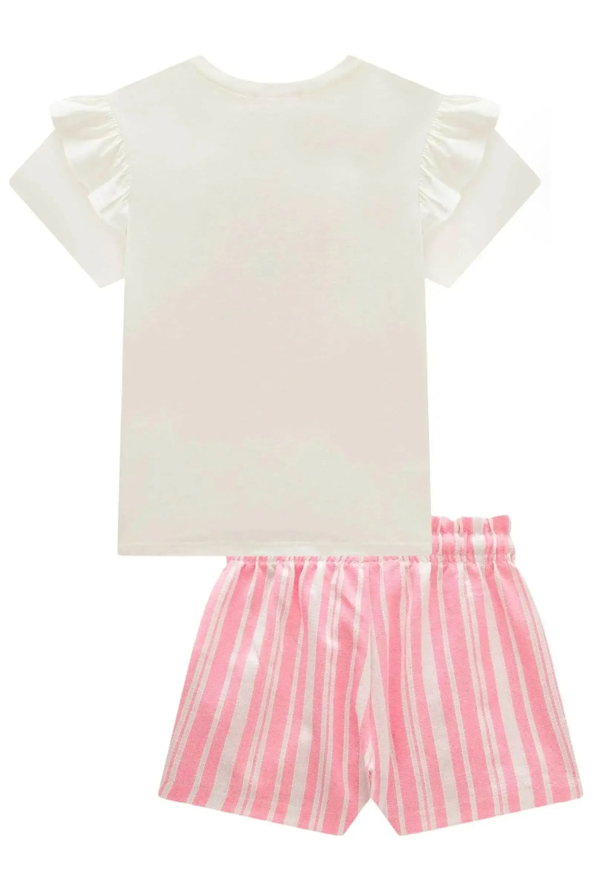 Conjunto de Blusa em Meia Malha e Shorts em Linho Listrado 99447 Kukiê Infantil Menina