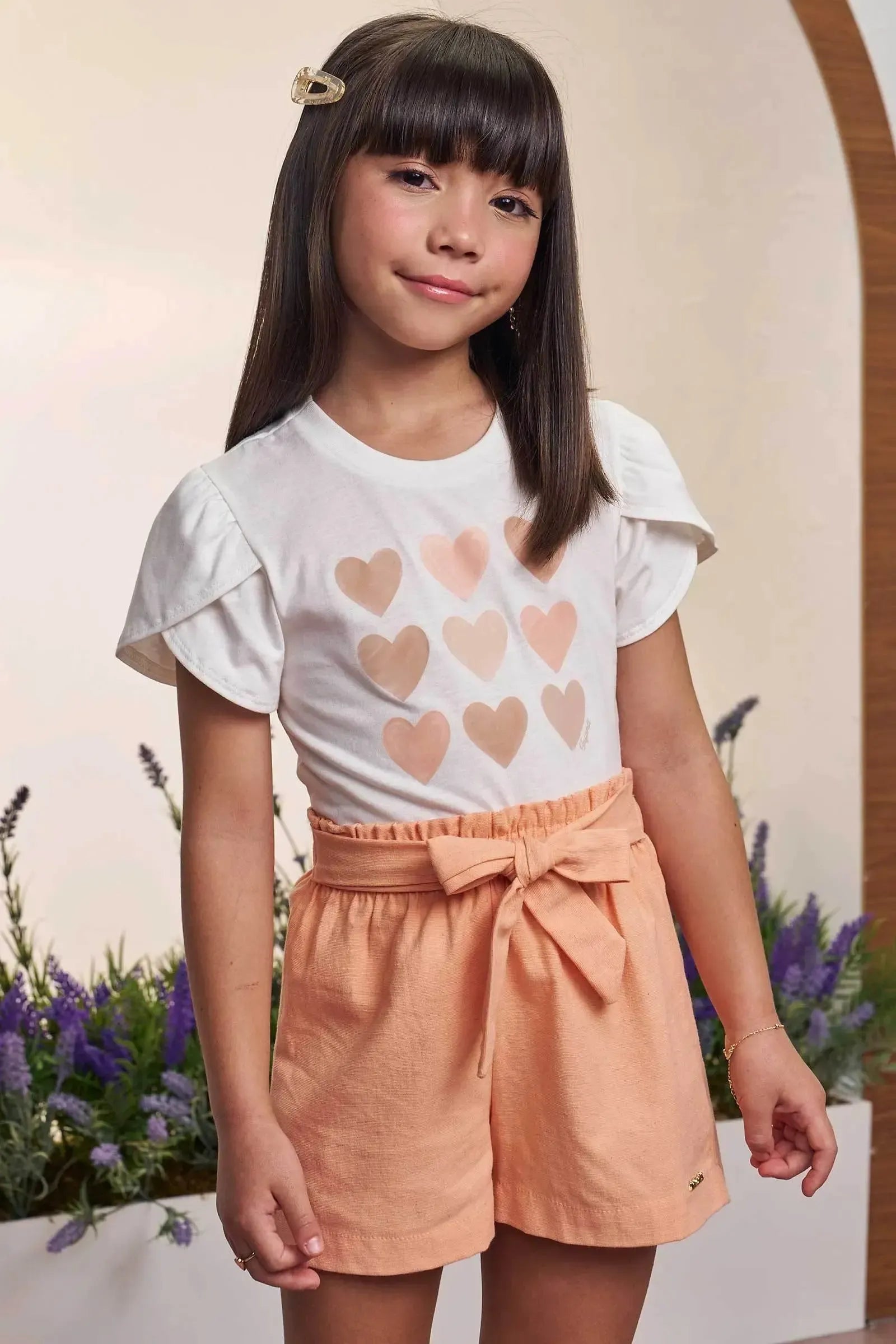 Conjunto de Blusa em Meia Malha e Shorts em Linho Santorine com Elastano 98902 Infanti Infantil Menina