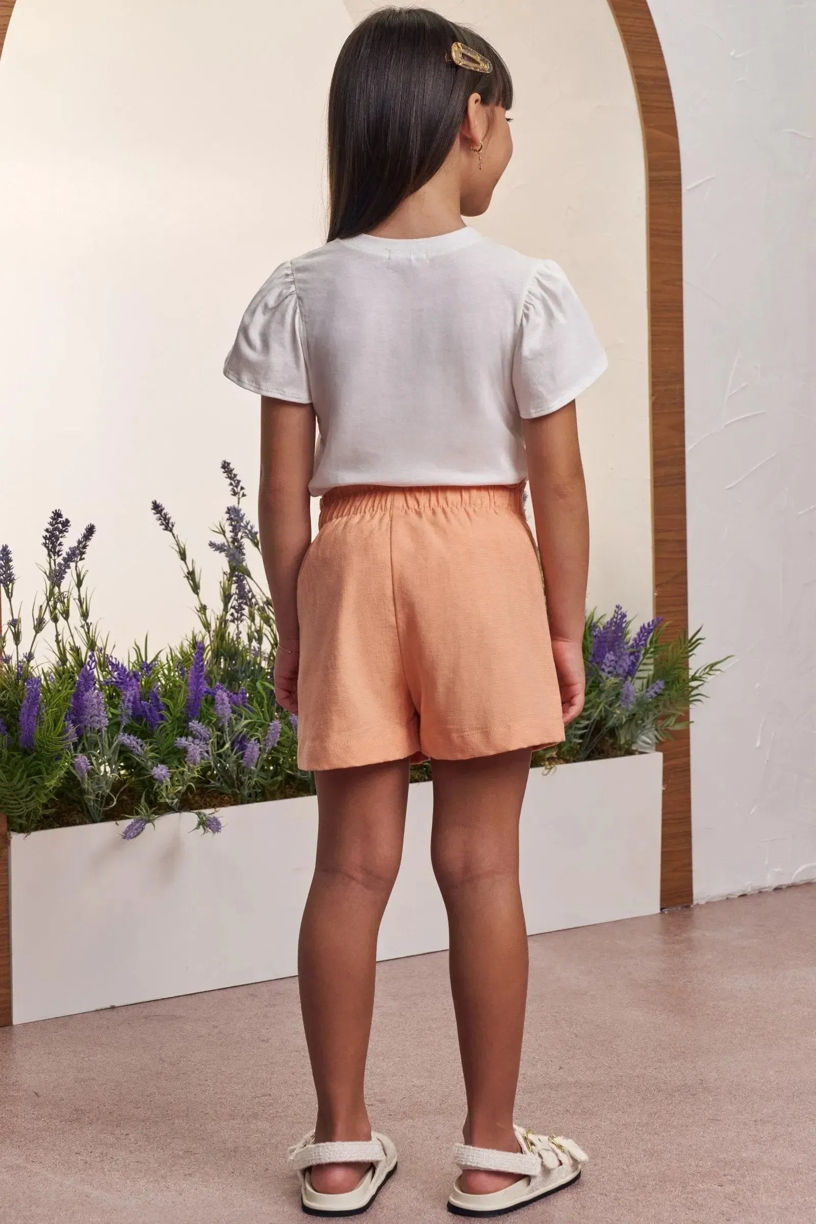 Conjunto de Blusa em Meia Malha e Shorts em Linho Santorine com Elastano 98902 Infanti Infantil Menina