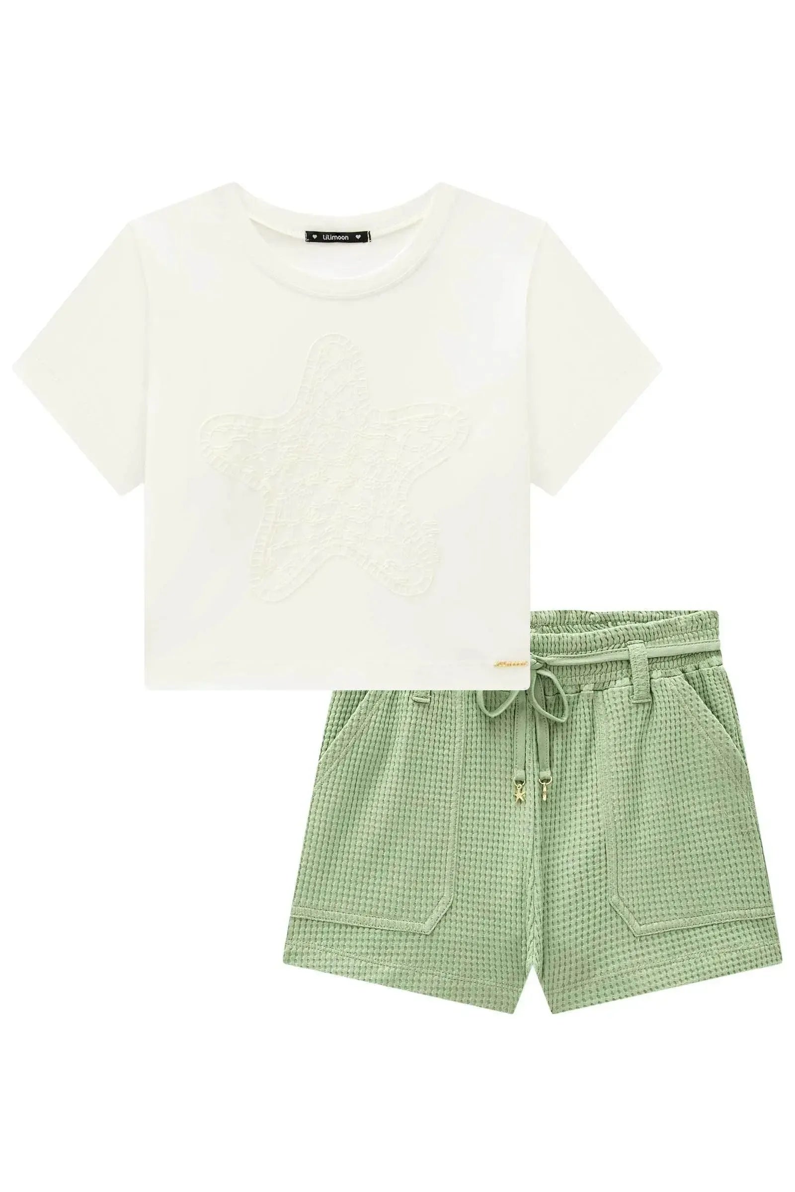 Conjunto de Blusa em Meia Malha e Shorts em Malha Big Waffle 95498 Lilimoon Teen Menina