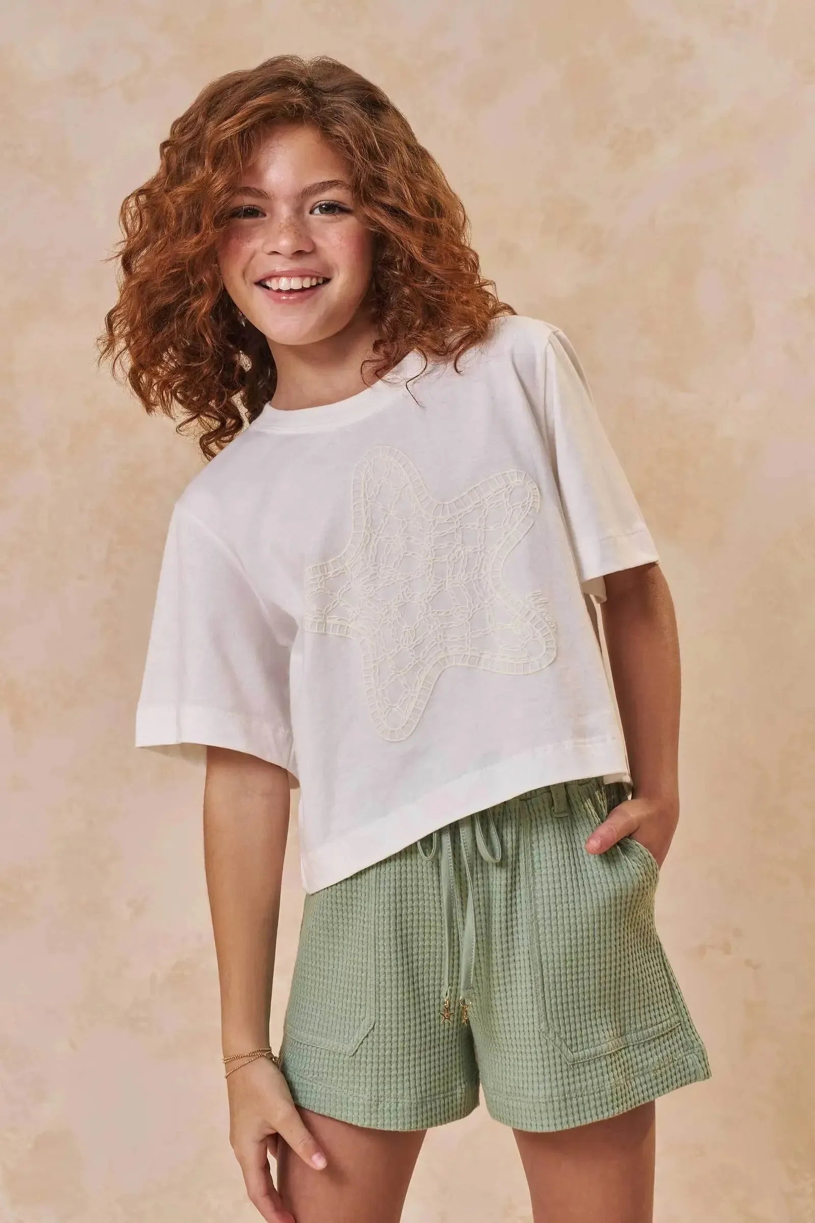 Conjunto de Blusa em Meia Malha e Shorts em Malha Big Waffle 95498 Lilimoon Teen Menina