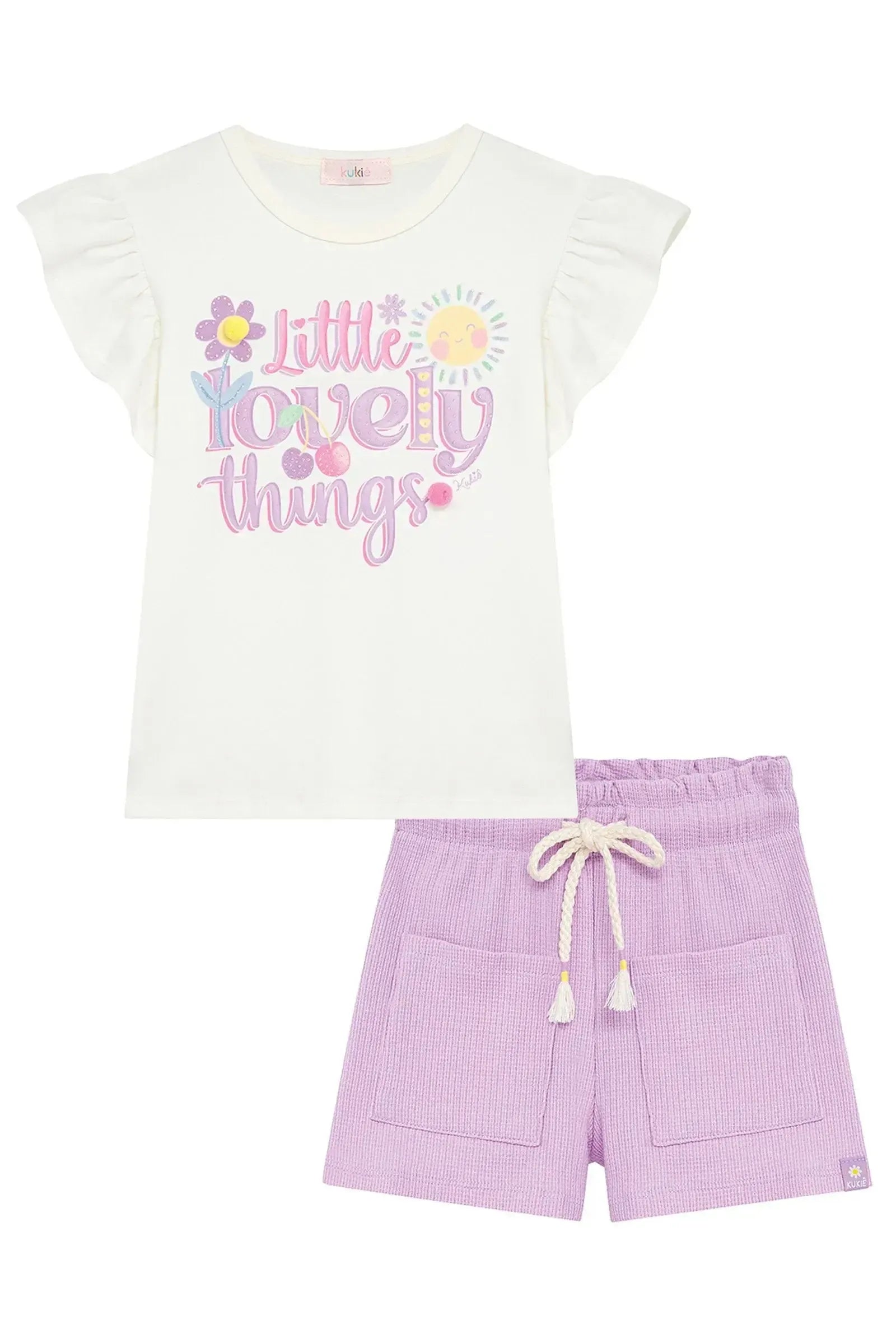 Conjunto de Blusa em Meia Malha e Shorts em Malha Little Waffle 95970 Kukiê Infantil Menina