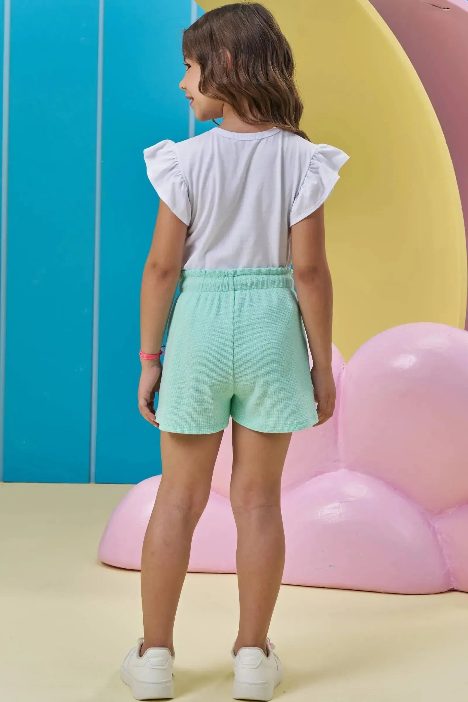 Conjunto de Blusa em Meia Malha e Shorts em Malha Waffle 95971 Kukiê Infantil Menina