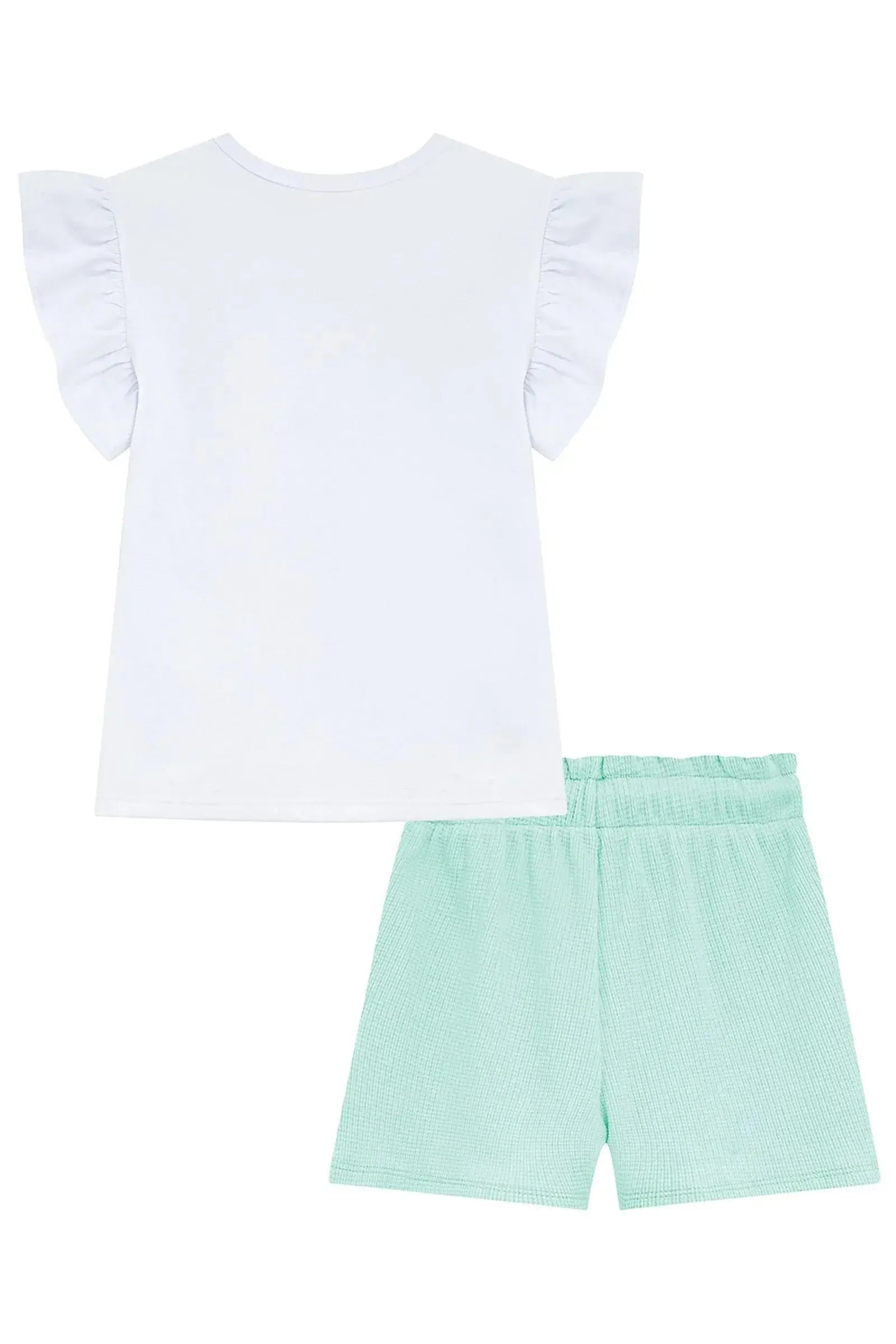 Conjunto de Blusa em Meia Malha e Shorts em Malha Waffle 95971 Kukiê Infantil Menina