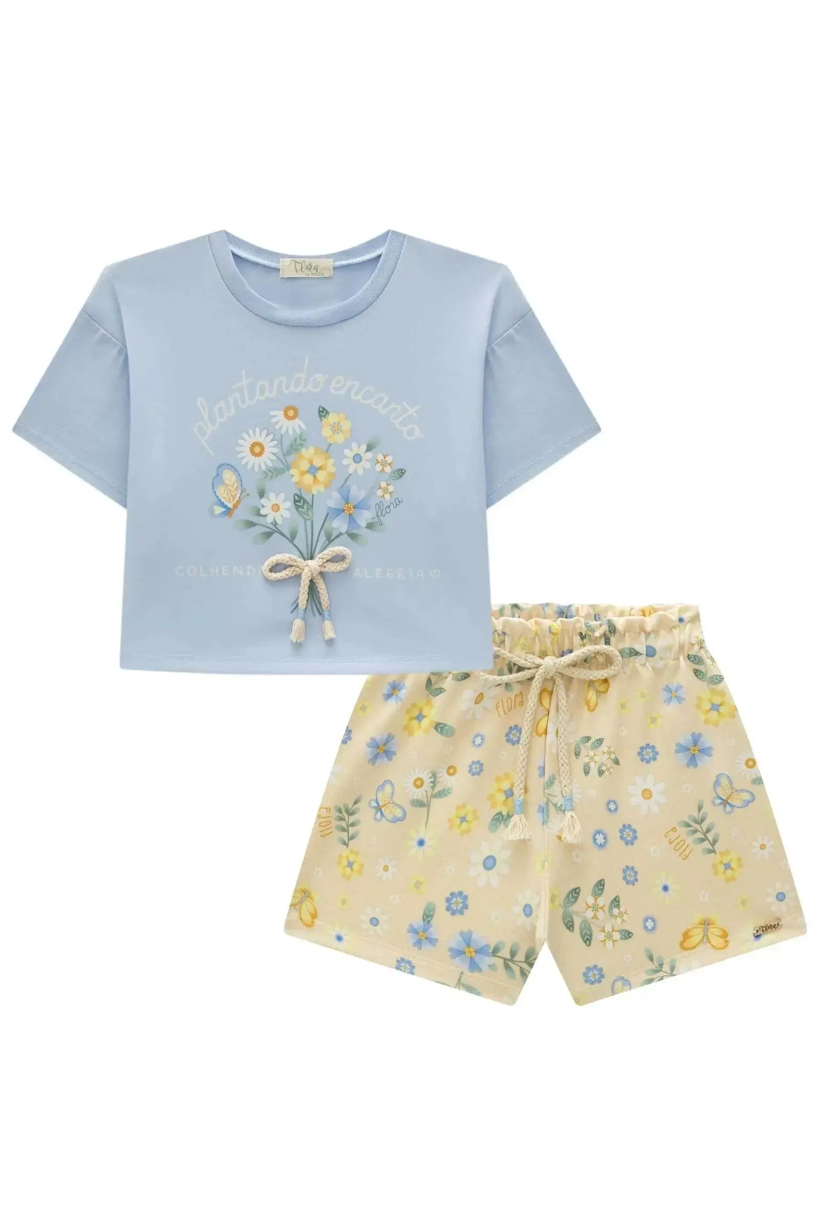 Conjunto de Blusa em Meia Malha e Shorts em Molecotton 94944 Infanti Infantil Menina