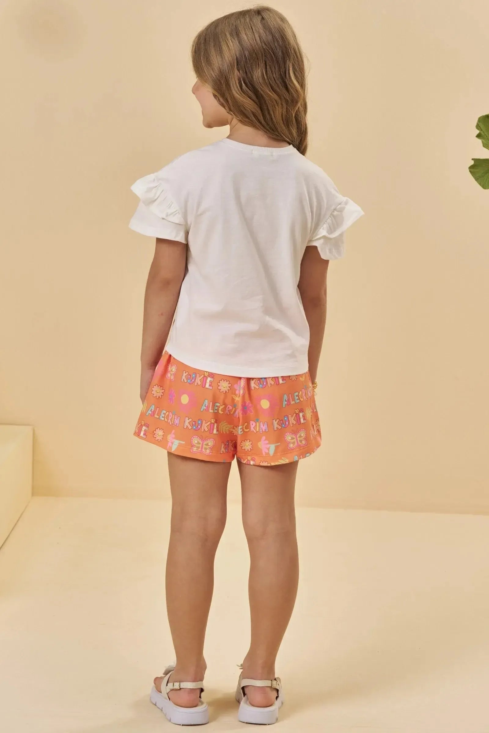 Conjunto de Blusa em Meia Malha e Shorts em Molecotton 95122 Kukiê Infantil Menina
