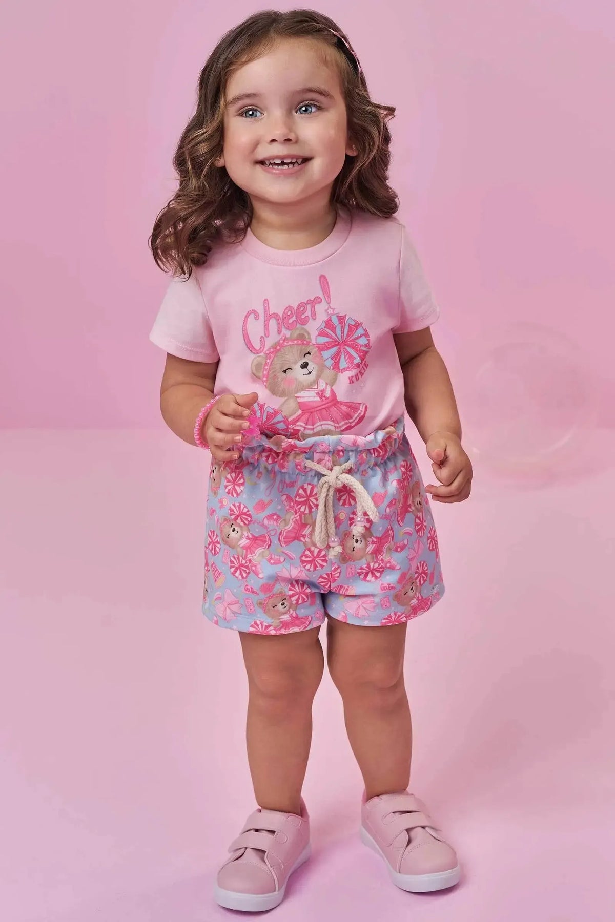 Conjunto de Blusa em Meia Malha e Shorts em Molecotton 98354 Kukiê Infantil Menina