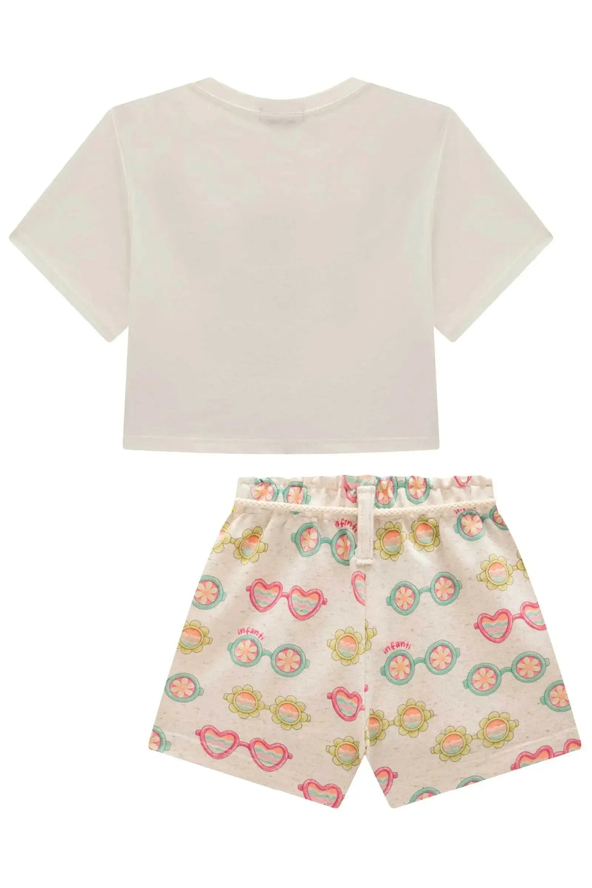Conjunto de Blusa em Meia Malha e Shorts em Moletom Linho sem Pelúcia 98527 Infanti Infantil Menina
