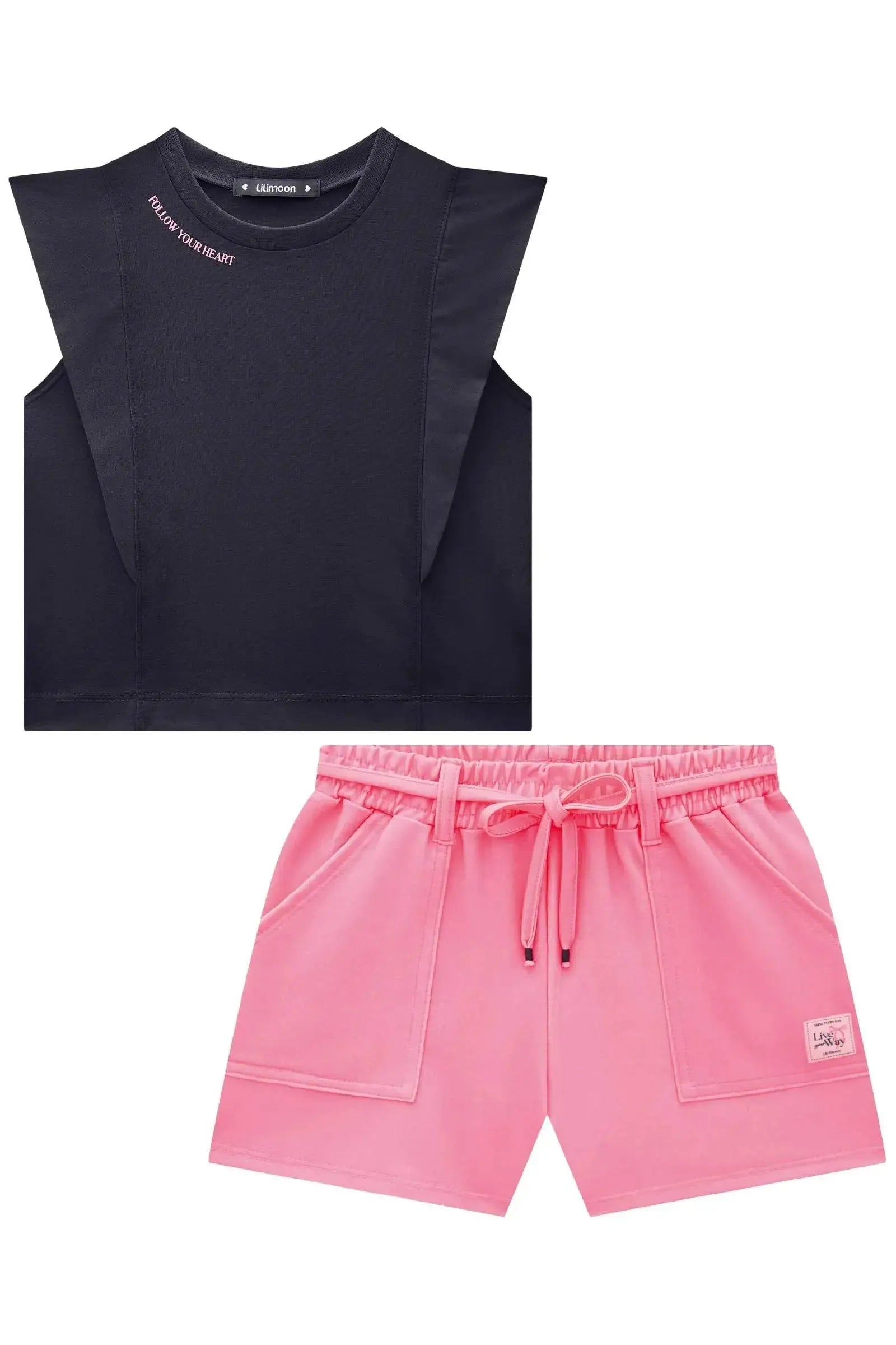 Conjunto de Blusa em Meia Malha e Shorts em Moletom sem Pelúcia 84541 Lilimoon Teen Menina