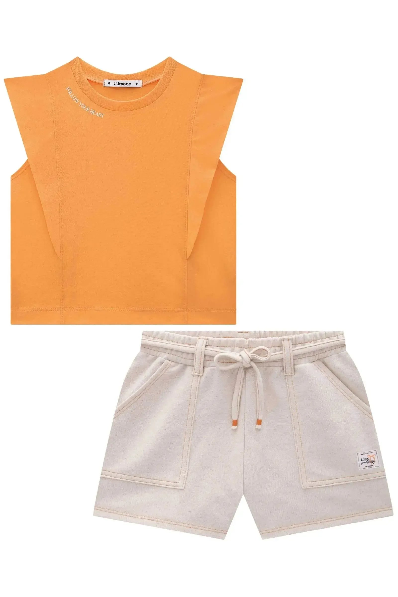 Conjunto de Blusa em Meia Malha e Shorts em Moletom sem Pelúcia 84541 Lilimoon Teen Menina