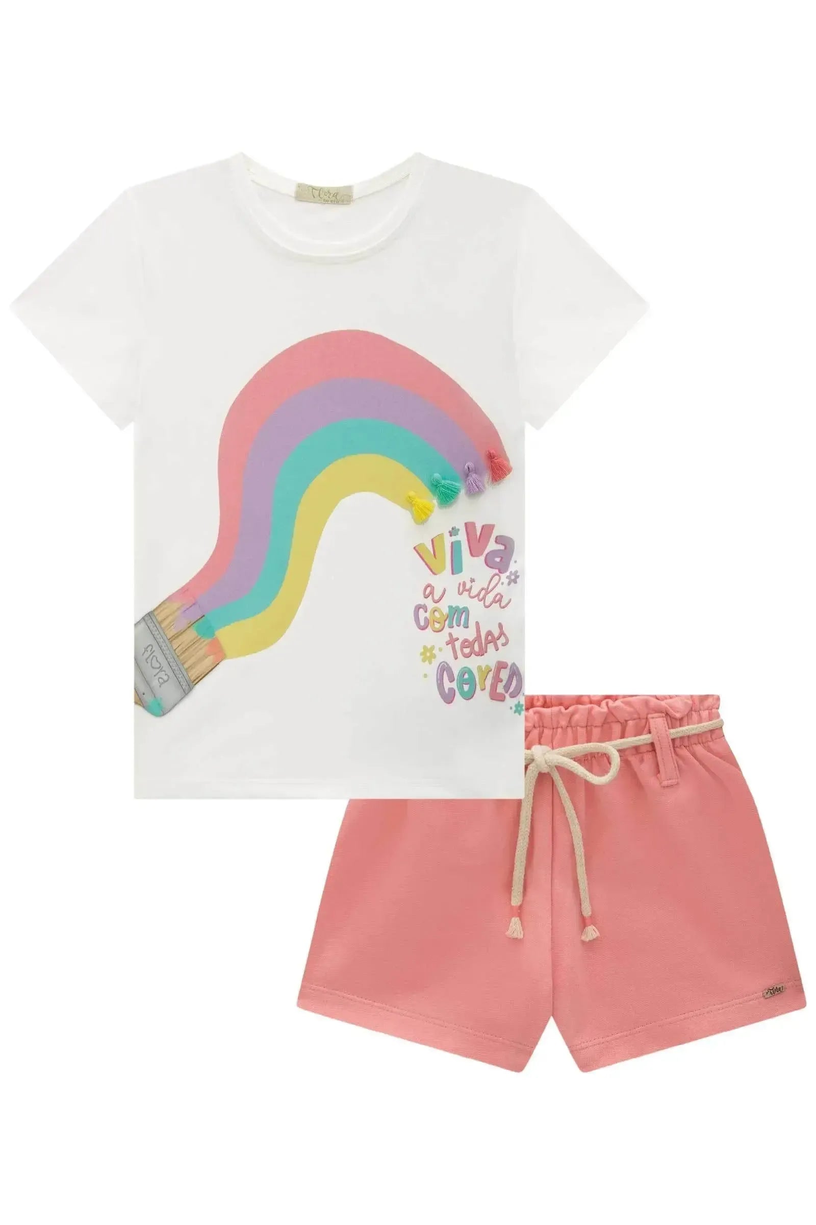 Conjunto de Blusa em Meia Malha e Shorts em Moletom sem Pelúcia 85175 Infanti Infantil Menina