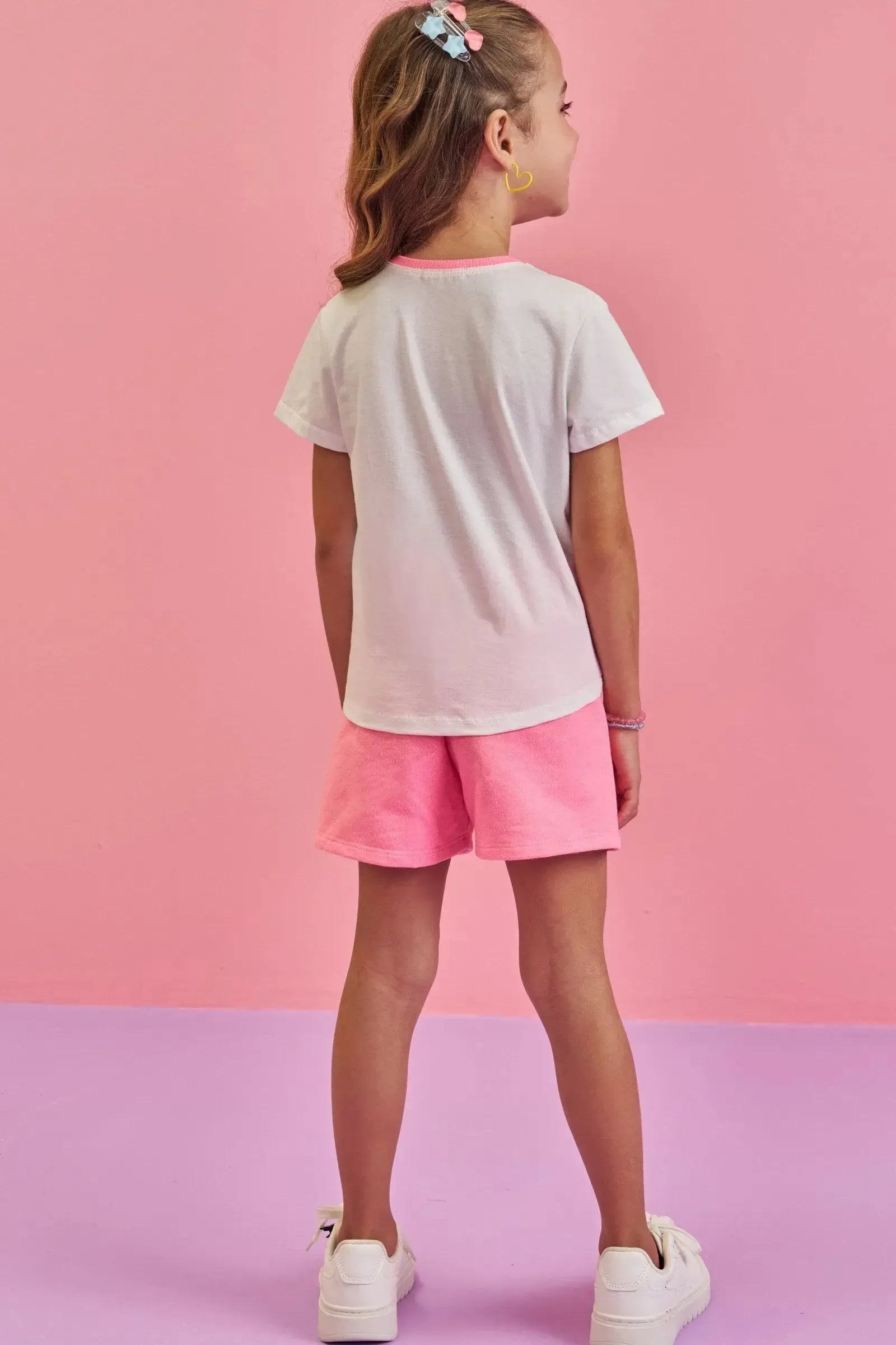 Conjunto de Blusa em Meia Malha e Shorts em Moletom sem Pelúcia 86641 Infanti Infantil Menina