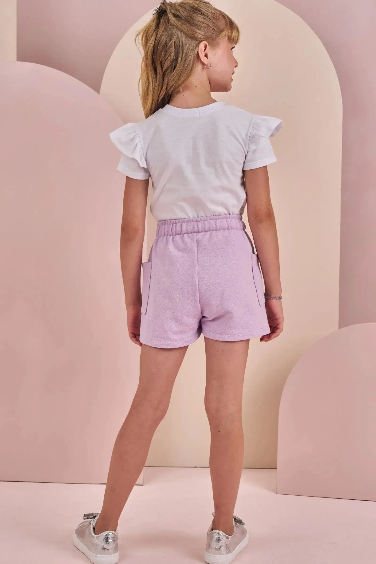 Conjunto de Blusa em Meia Malha e Shorts em Moletom sem Pelúcia 88592 Infanti Infantil Menina