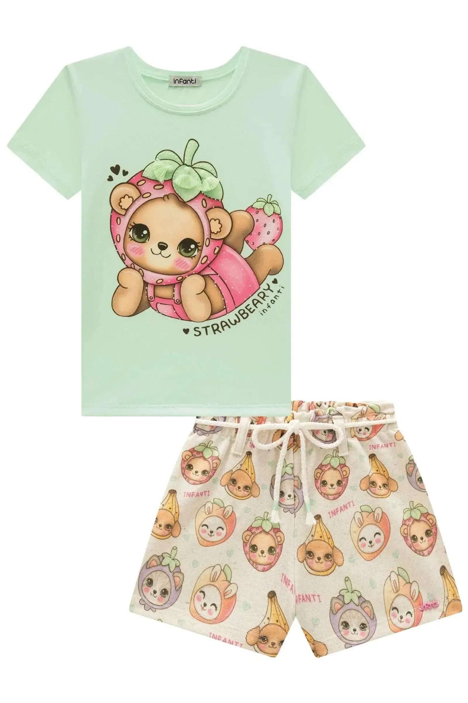 Conjunto de Blusa em Meia Malha e Shorts em Moletom sem Pelúcia 95370 Infanti Infantil Menina