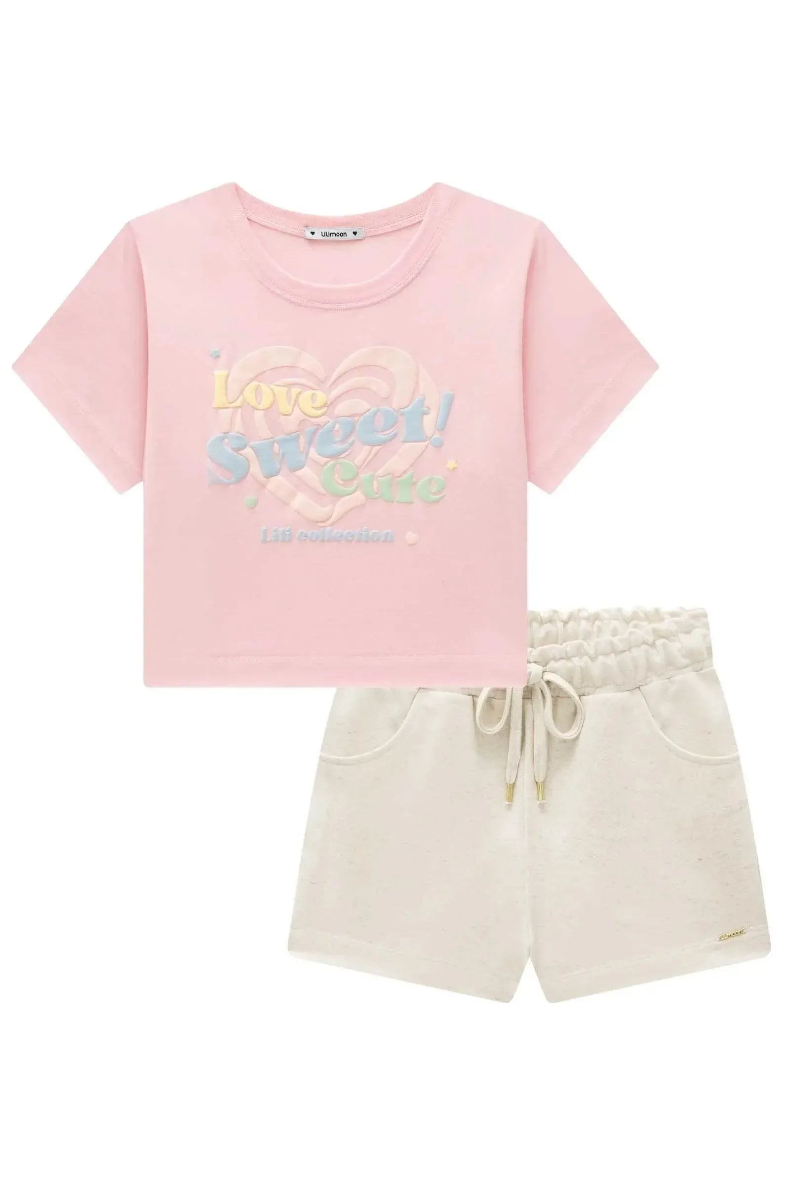 Conjunto de Blusa em Meia Malha e Shorts em Moletom sem Pelúcia 96273 Lilimoon Teen Menina