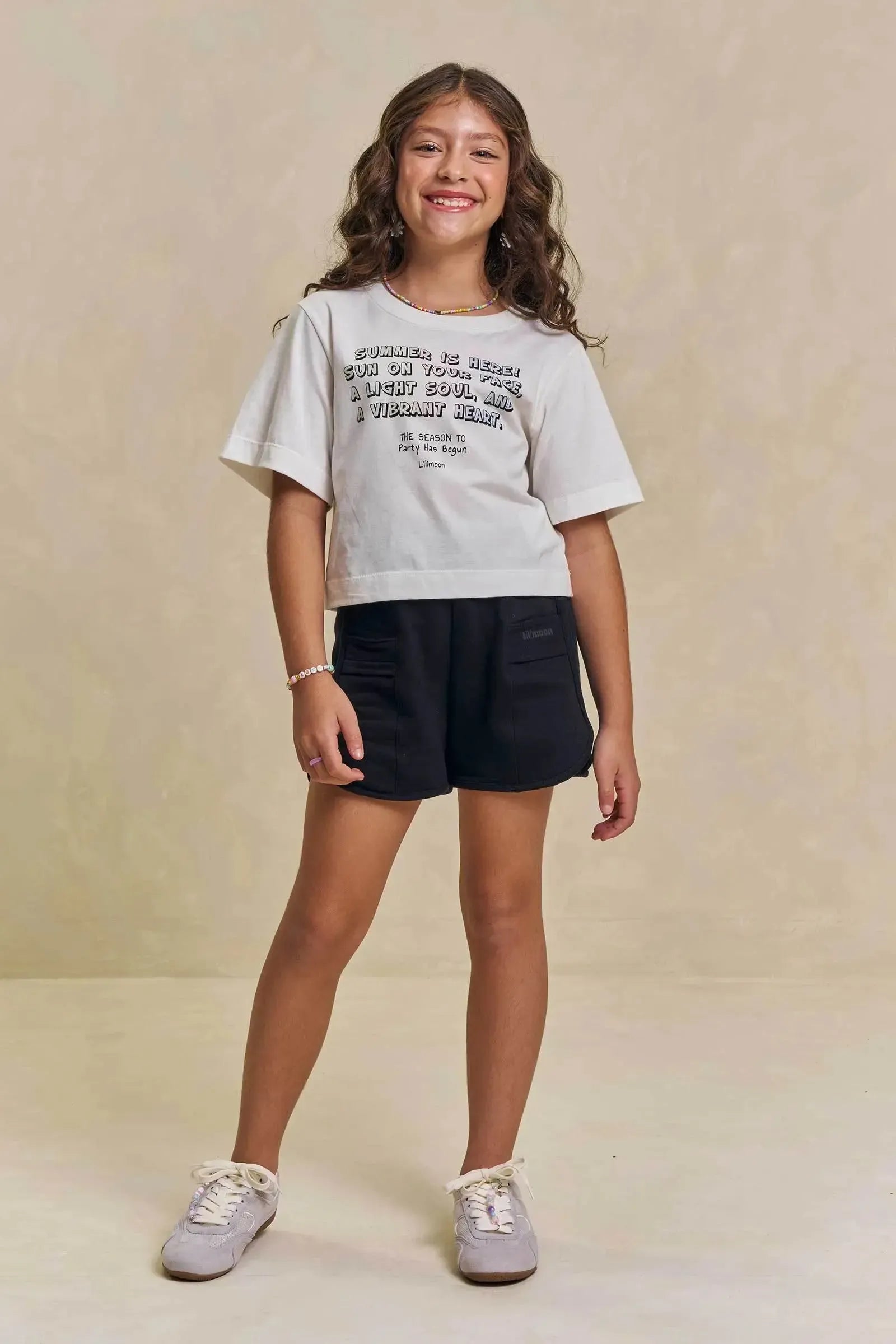 Conjunto de Blusa em Meia Malha e Shorts em Moletom sem Pelúcia 96291 Lilimoon Teen Menina