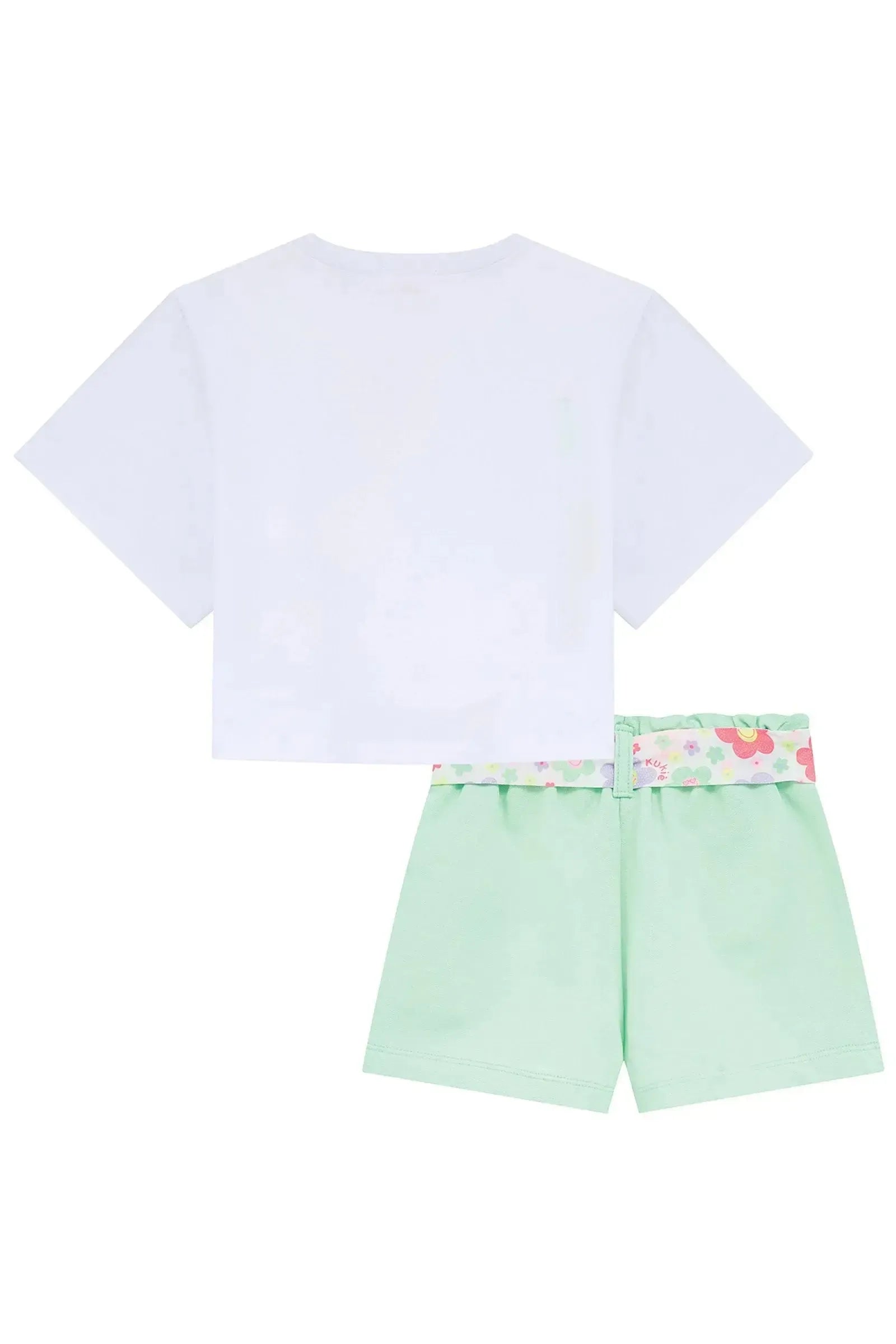 Conjunto de Blusa em Meia Malha e Shorts em Moletom sem Pelúcia 96580 Kukiê Infantil Menina