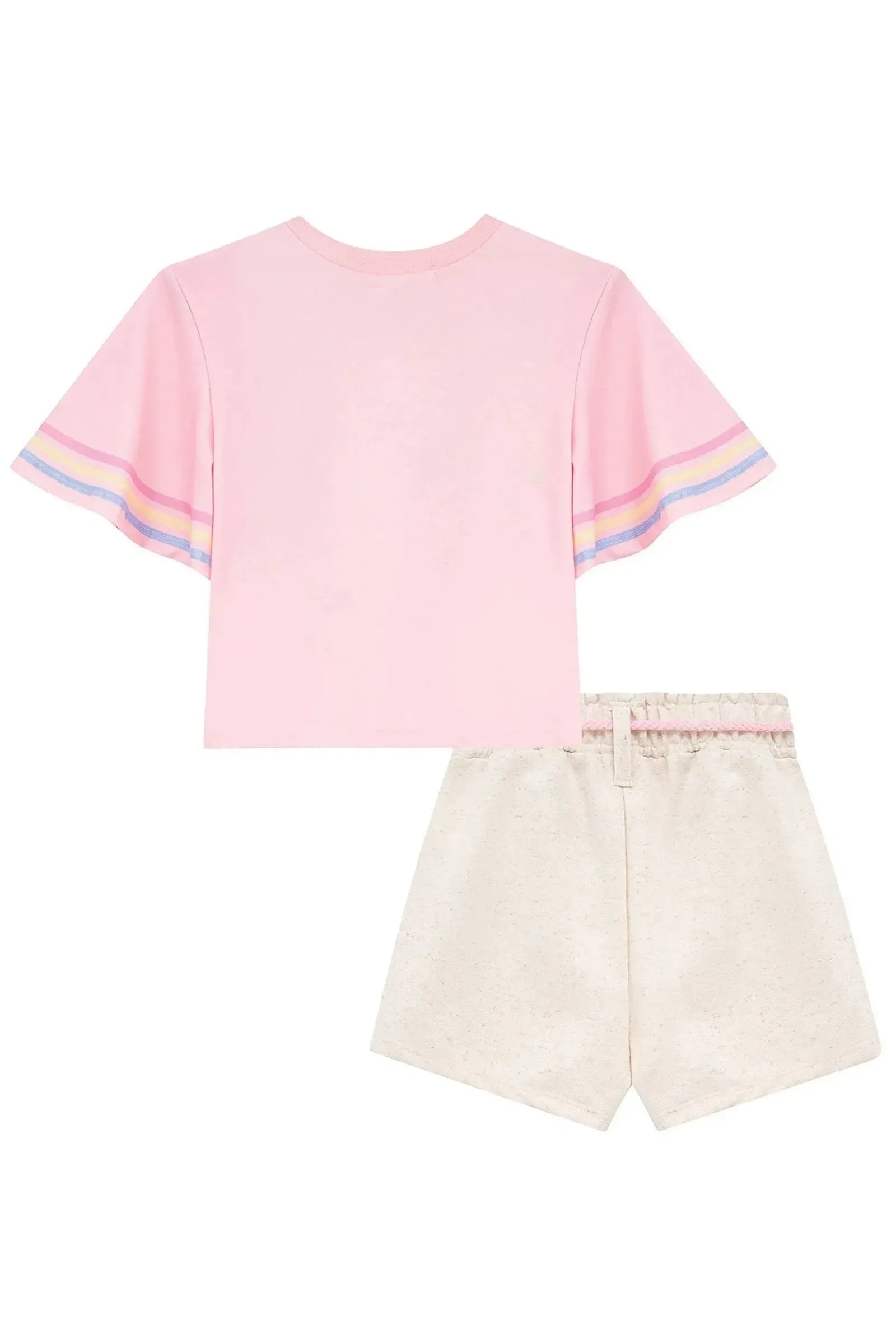 Conjunto de Blusa em Meia Malha e Shorts em Moletom sem Pelúcia 96686 Kukiê Infantil Menina