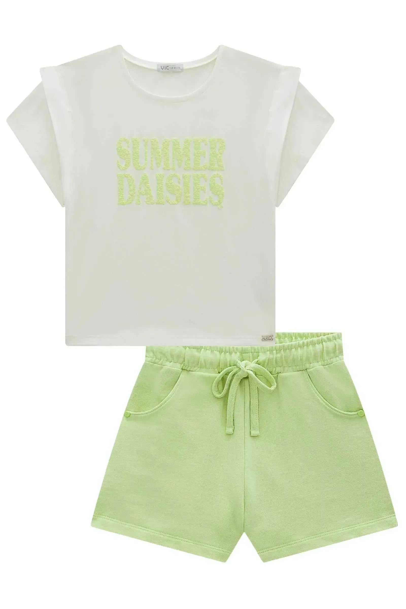 Conjunto de Blusa em Meia Malha e Shorts em Moletom sem Pelúcia 98499 Vic Teen Menina