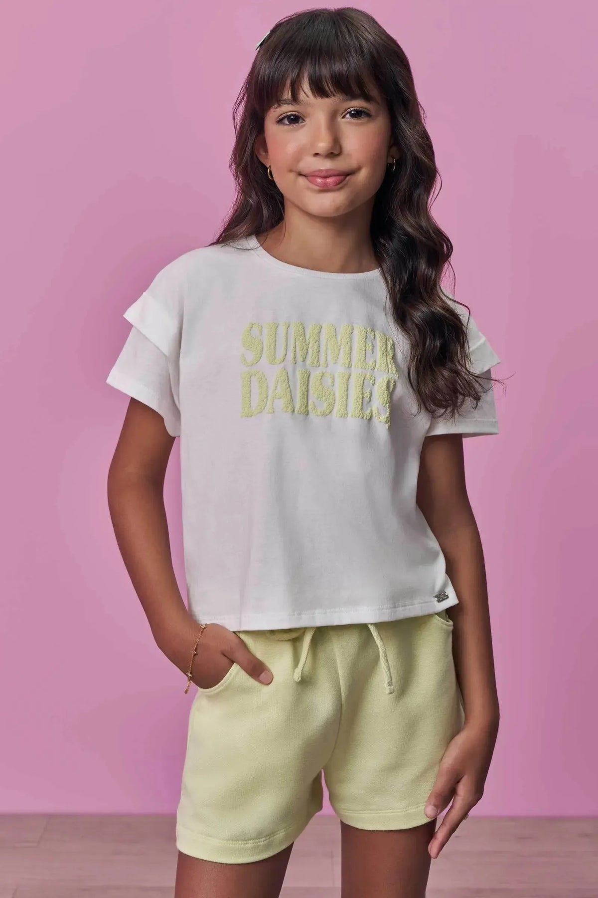 Conjunto de Blusa em Meia Malha e Shorts em Moletom sem Pelúcia 98499 Vic Teen Menina