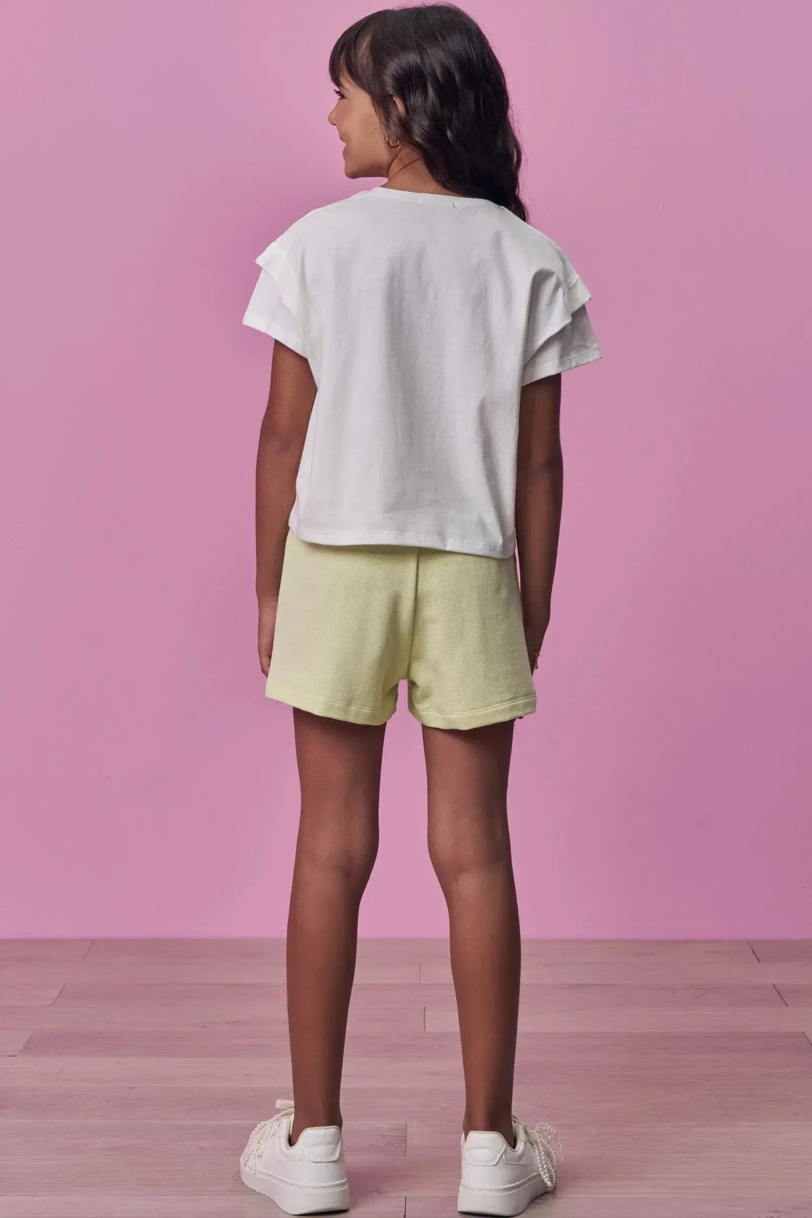 Conjunto de Blusa em Meia Malha e Shorts em Moletom sem Pelúcia 98499 Vic Teen Menina
