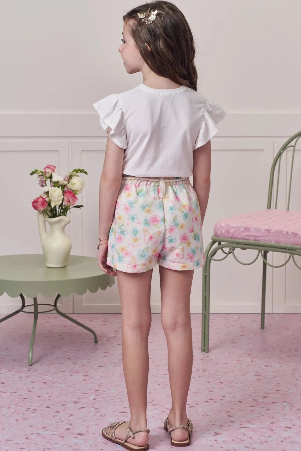 Conjunto de Blusa em Meia Malha e Shorts em Moletom sem Pelúcia 98589 Infanti Infantil Menina