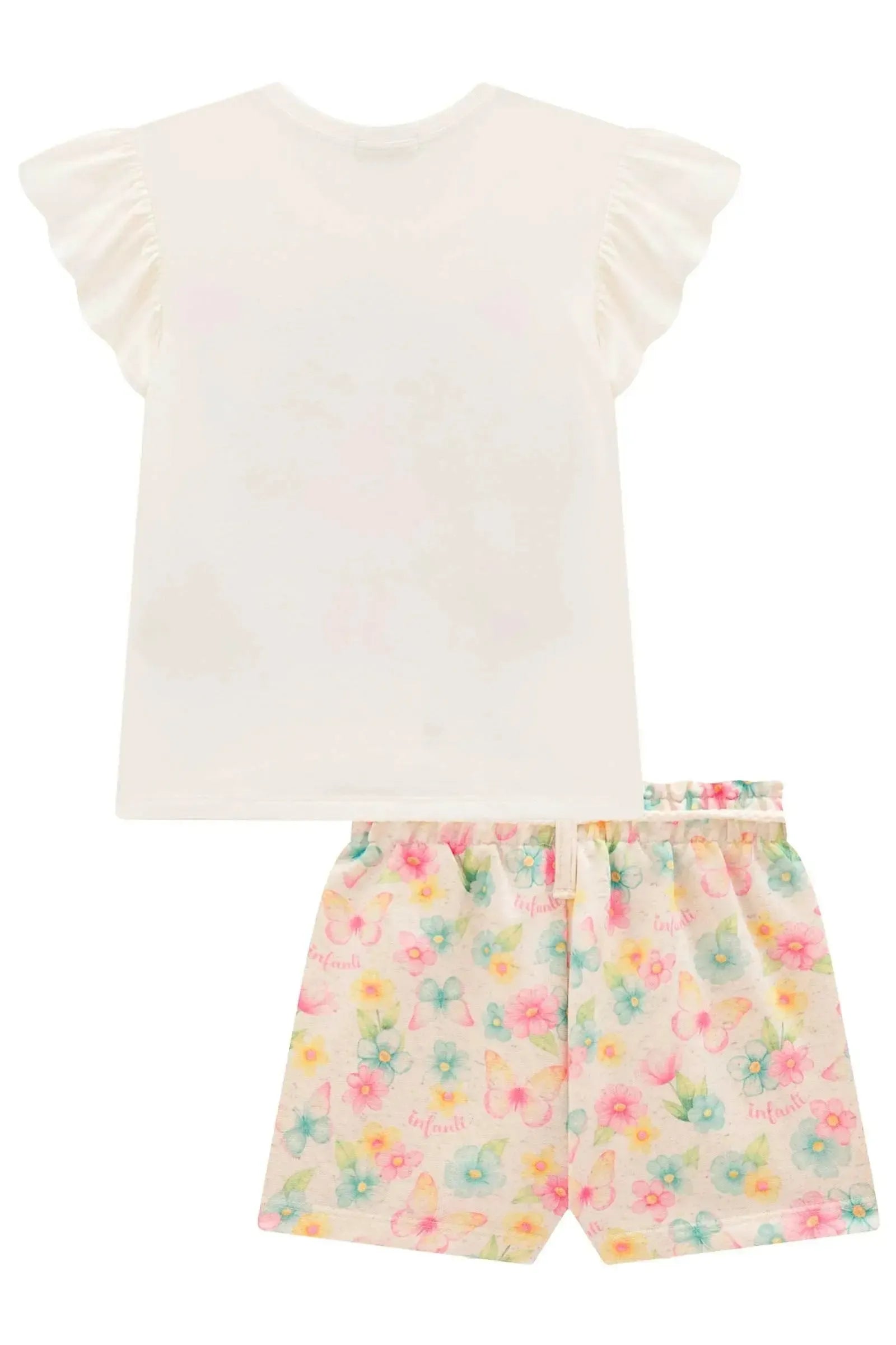 Conjunto de Blusa em Meia Malha e Shorts em Moletom sem Pelúcia 98589 Infanti Infantil Menina
