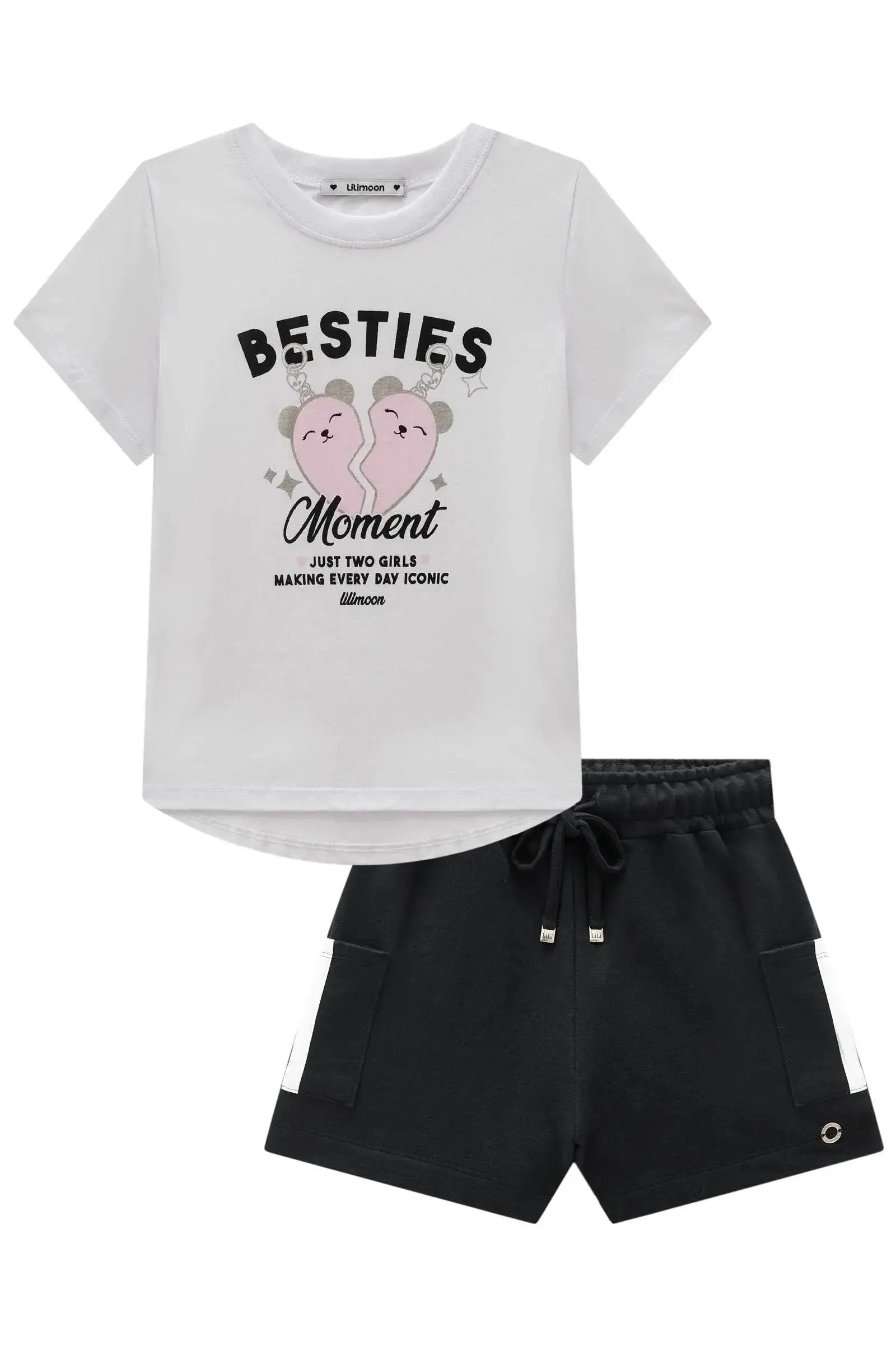Conjunto de Blusa em Meia Malha e Shorts em Moletom sem Pelúcia 99354 Lilimoon Teen Menina