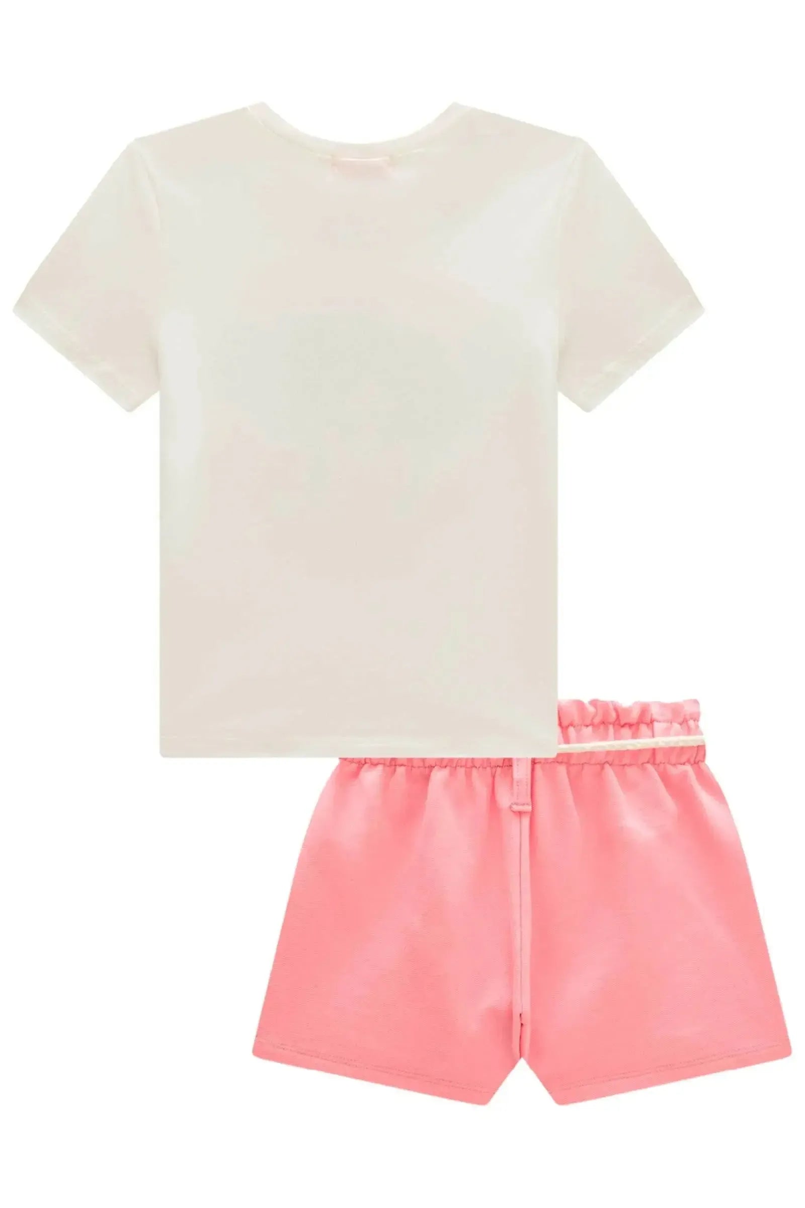 Conjunto de Blusa em Meia Malha e Shorts em Moletom sem Pelúcia 99619 Kukiê Infantil Menina