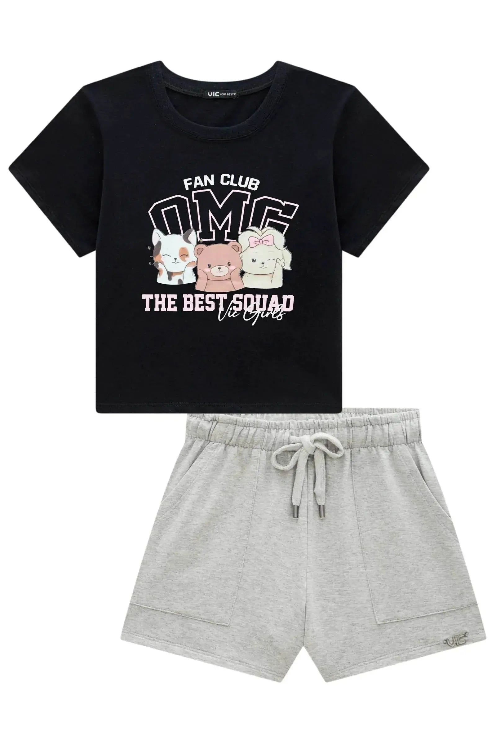 Conjunto de Blusa em Meia Malha e Shorts em Molevisco 99089 Vic Teen Menina