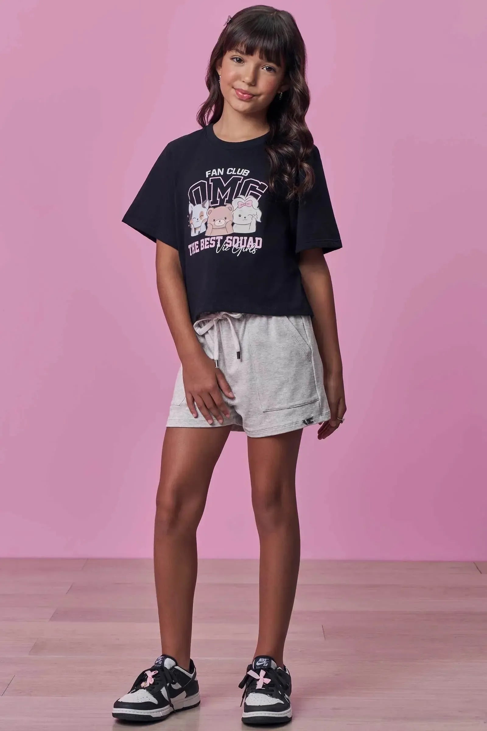 Conjunto de Blusa em Meia Malha e Shorts em Molevisco 99089 Vic Teen Menina