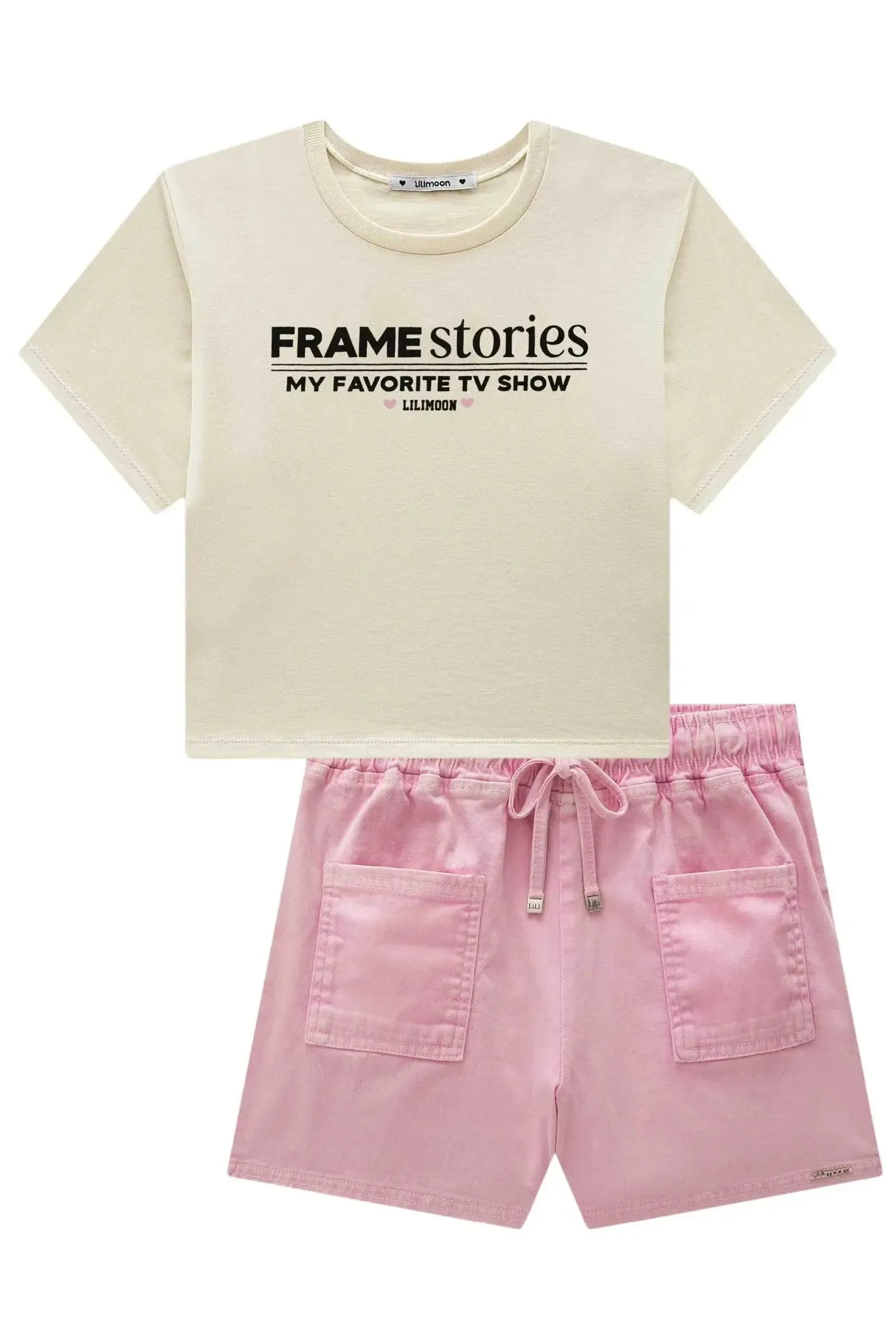 Conjunto de Blusa em Meia Malha e Shorts em Sarja com Elastano 98814 Lilimoon Teen Menina