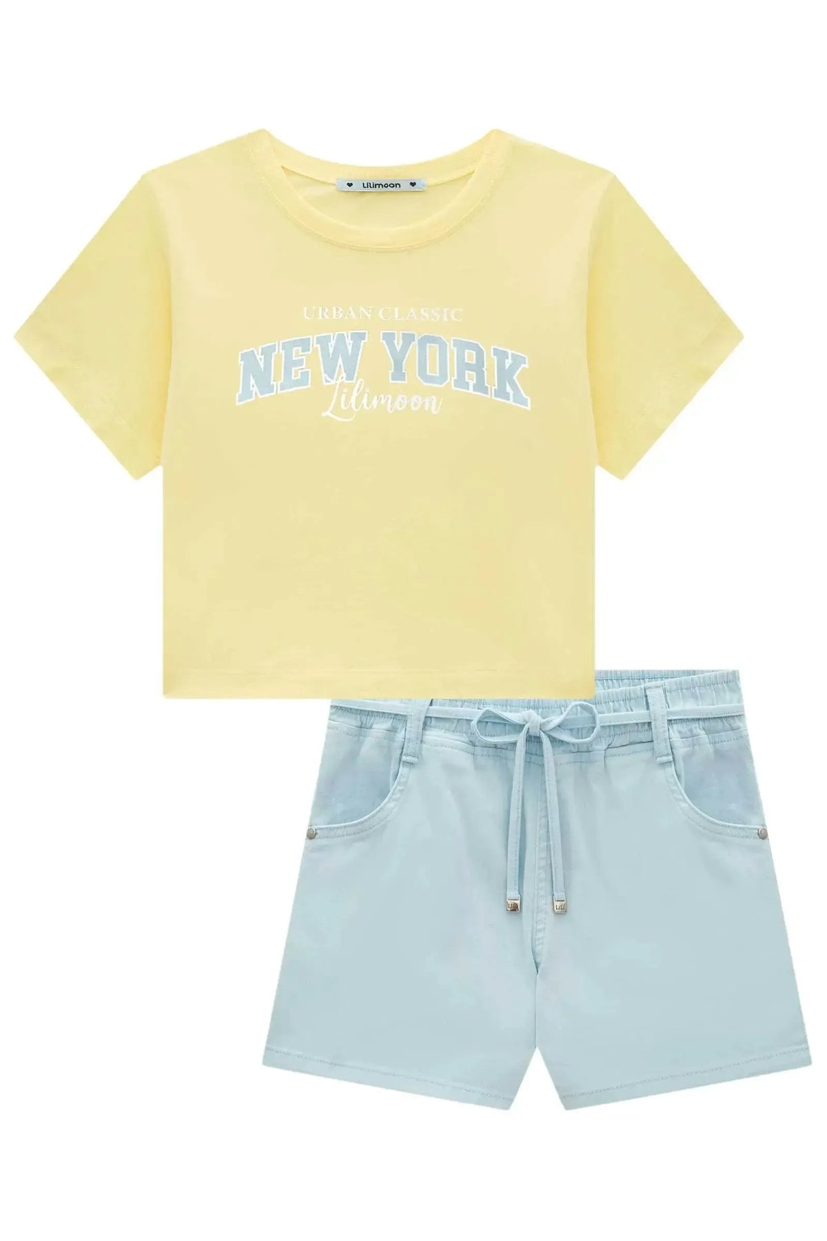 Conjunto de Blusa em Meia Malha e Shorts em Sarja com Elastano 98956 Lilimoon Teen Menina